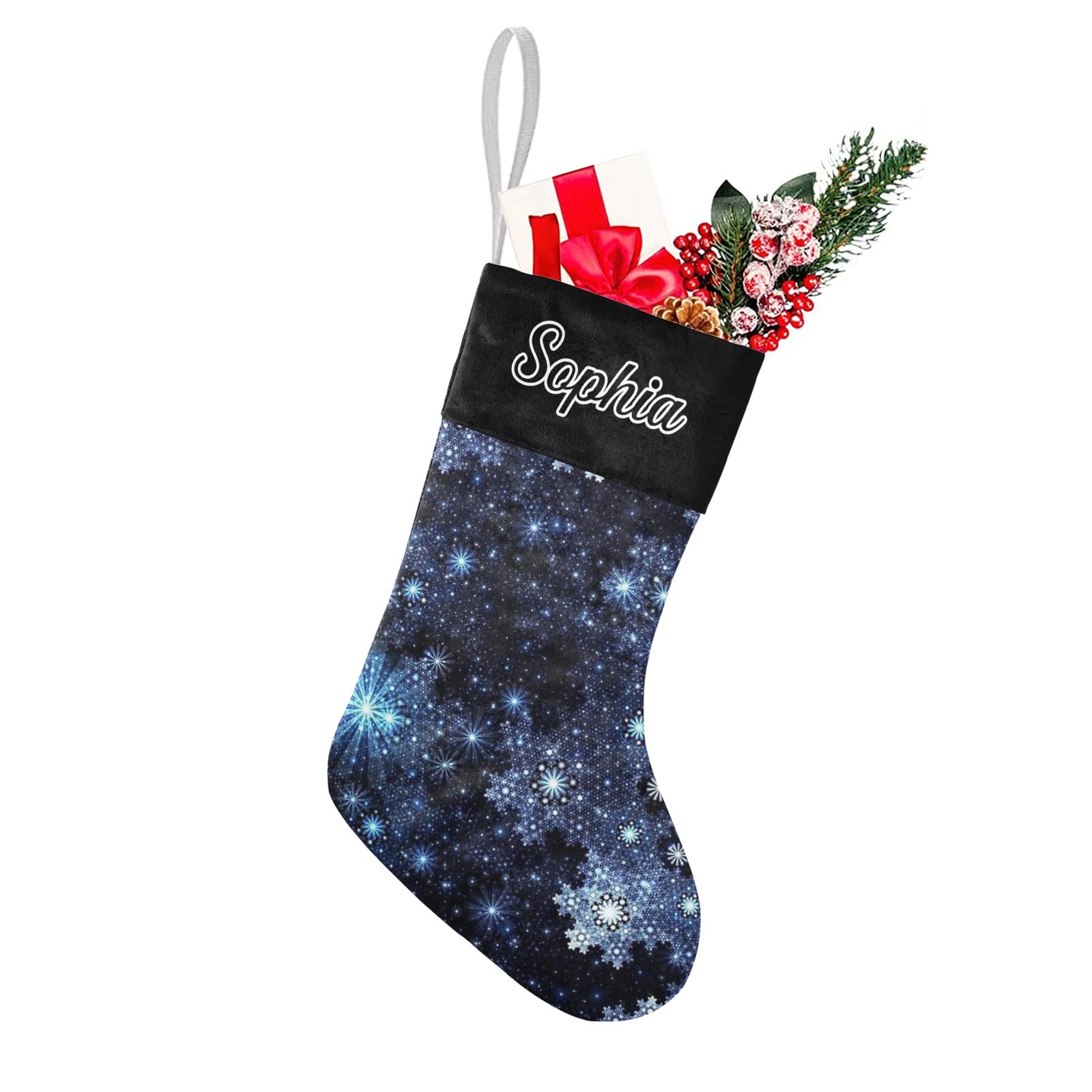 Personalized Winter Blue Snowflake Christmas Stocking - Custom Name Xmas Stockings for Family, Wedding & Party Decor (17.52 x 7.87 Inch) - Perfect for Fireplace Mantel, Gift Exchange & Holiday Home Decoration