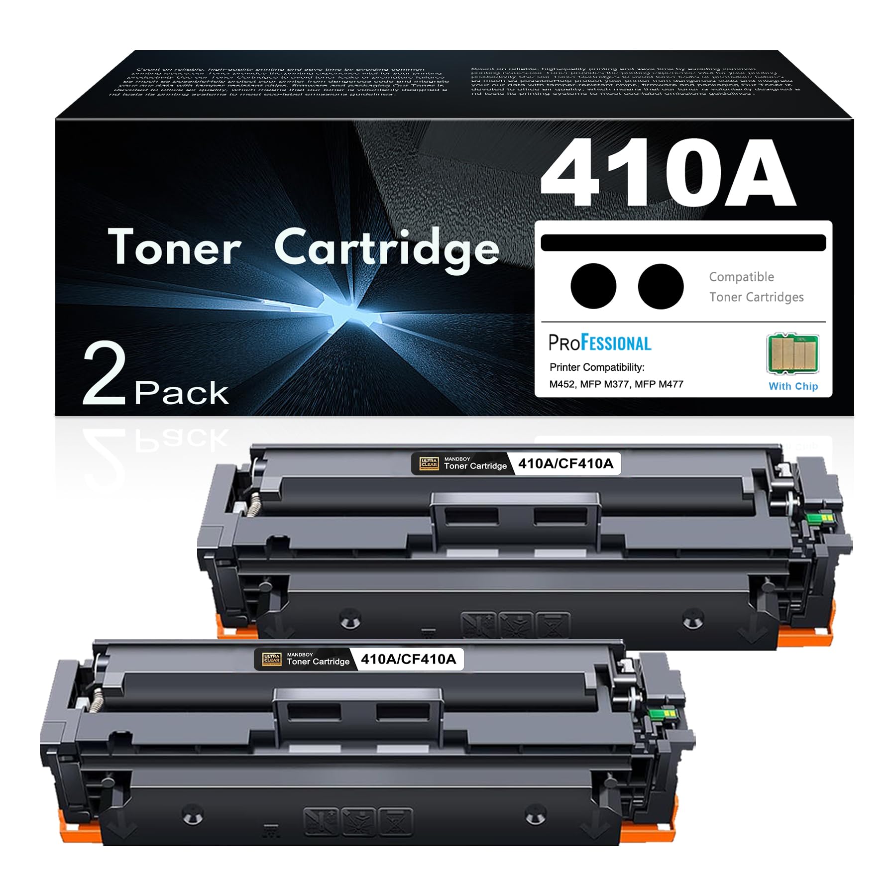 HP 410A 410X Toner Cartridges 2-Pack Black Combo - Replacement for HP Color Pro MFP M477fdw M477fdn M477fnw & Pro M452dn M452nw M452dw Series Printers - High Yield Printing for Office & Home Use
