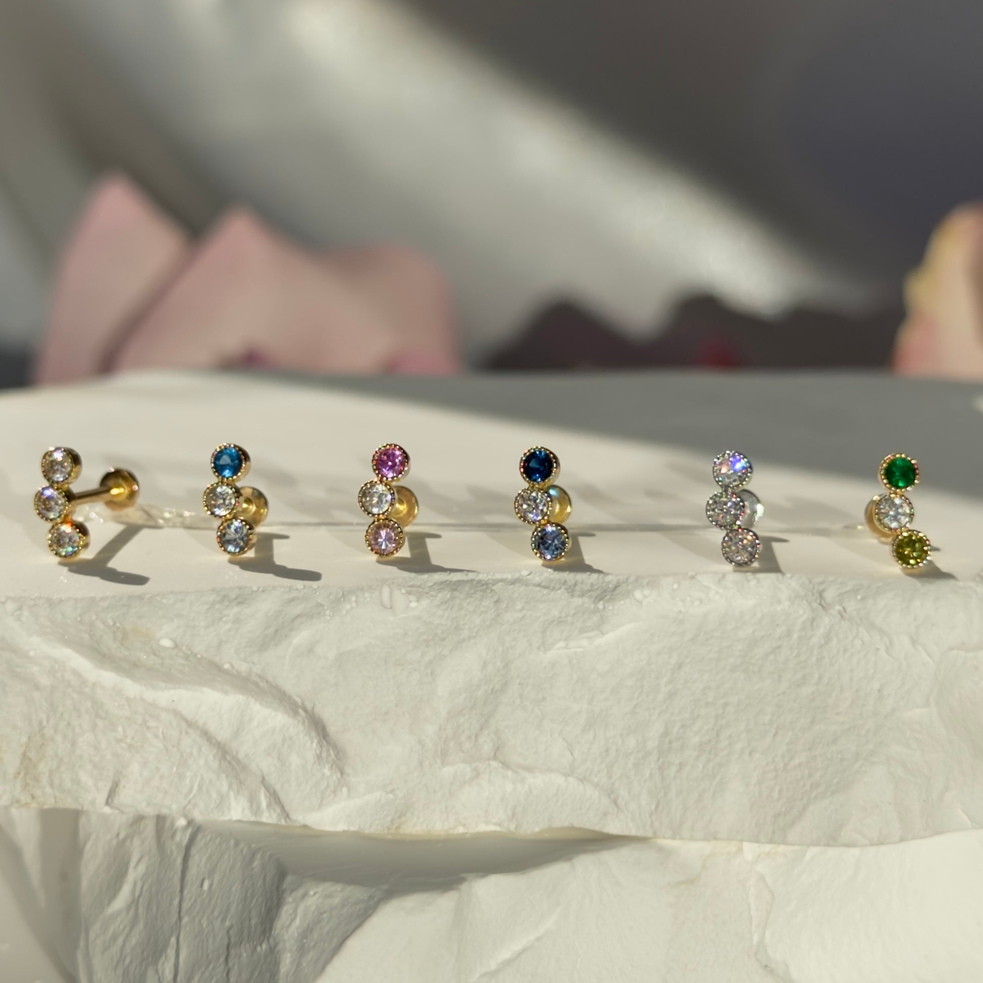 14K White Gold Graduated Gemstone Flat Back Stud Earrings with Milgrain Detail - Perfect for Weddings, Parties & Special Occasions