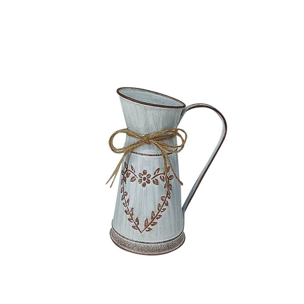 Faruxue Rustic Vintage White Large Metal Vase - 21X8.5X10 cm Iron Art Flower Pot, Countryside Decor for Balcony, Living Room & Table | Perfect for Farmhouse, Cottage & Boho Home Decor
