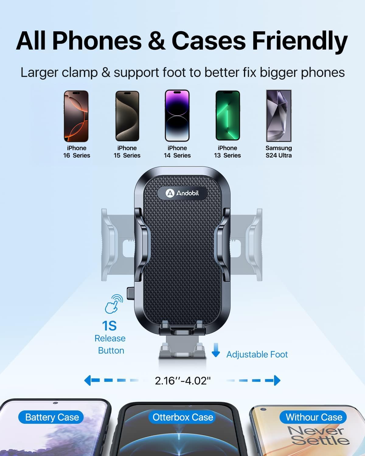 Andobil Car Phone Mount - 89+ LBS Ultra Strong Suction Cup Dashboard & Windshield Phone Holder for iPhone 16/15/14/13 Pro Max, Samsung S25/S24/S23 - Secure Hands-Free Driving for GPS Navigation & Music Control