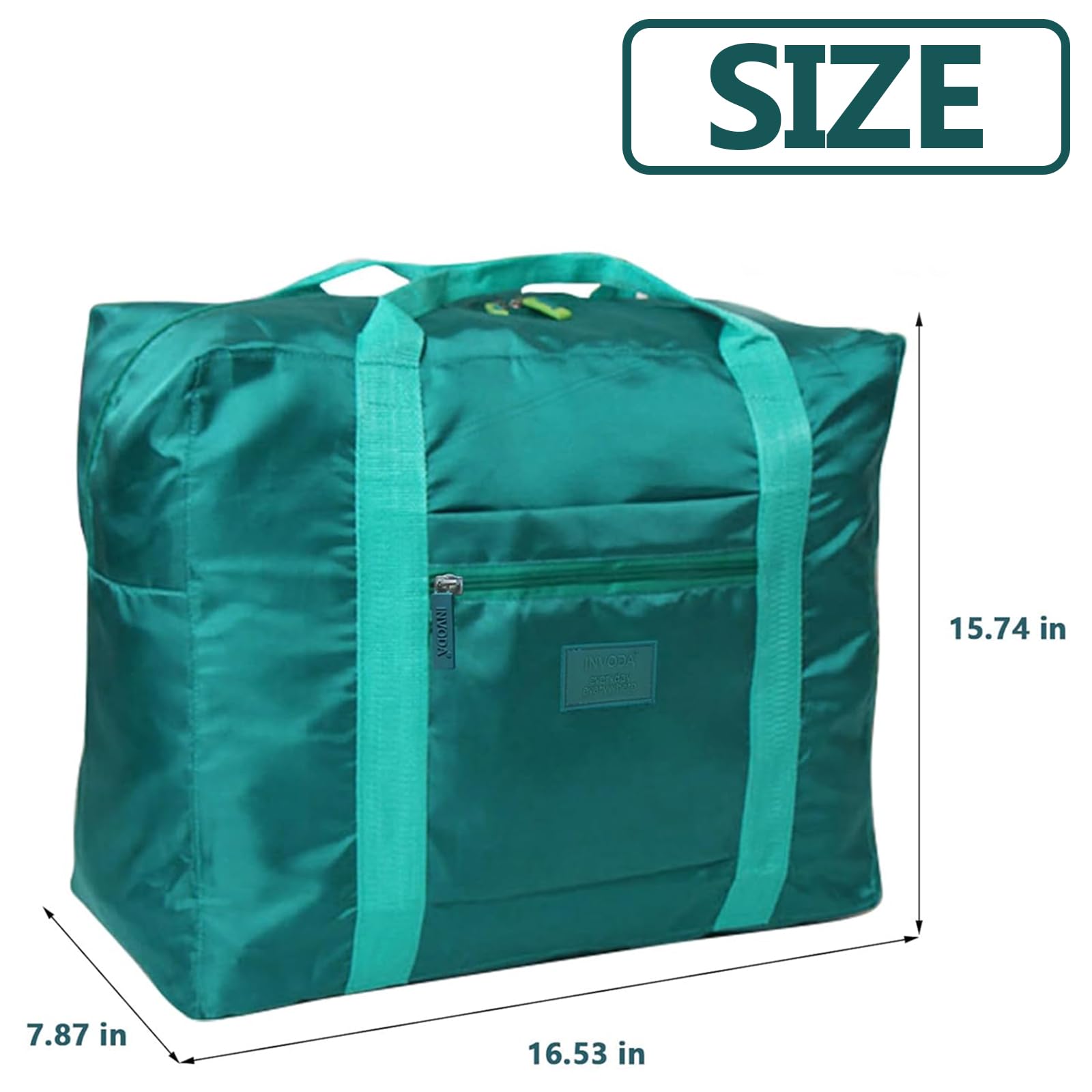 INVODA Lightweight Foldable Waterproof Travel Duffel Bag - Gym Sports Tote Carry On Luggage for Weekend Trips & Overnight Stay (Green+Blue) | Perfect for Air Travel, Workout, Beach & Camping