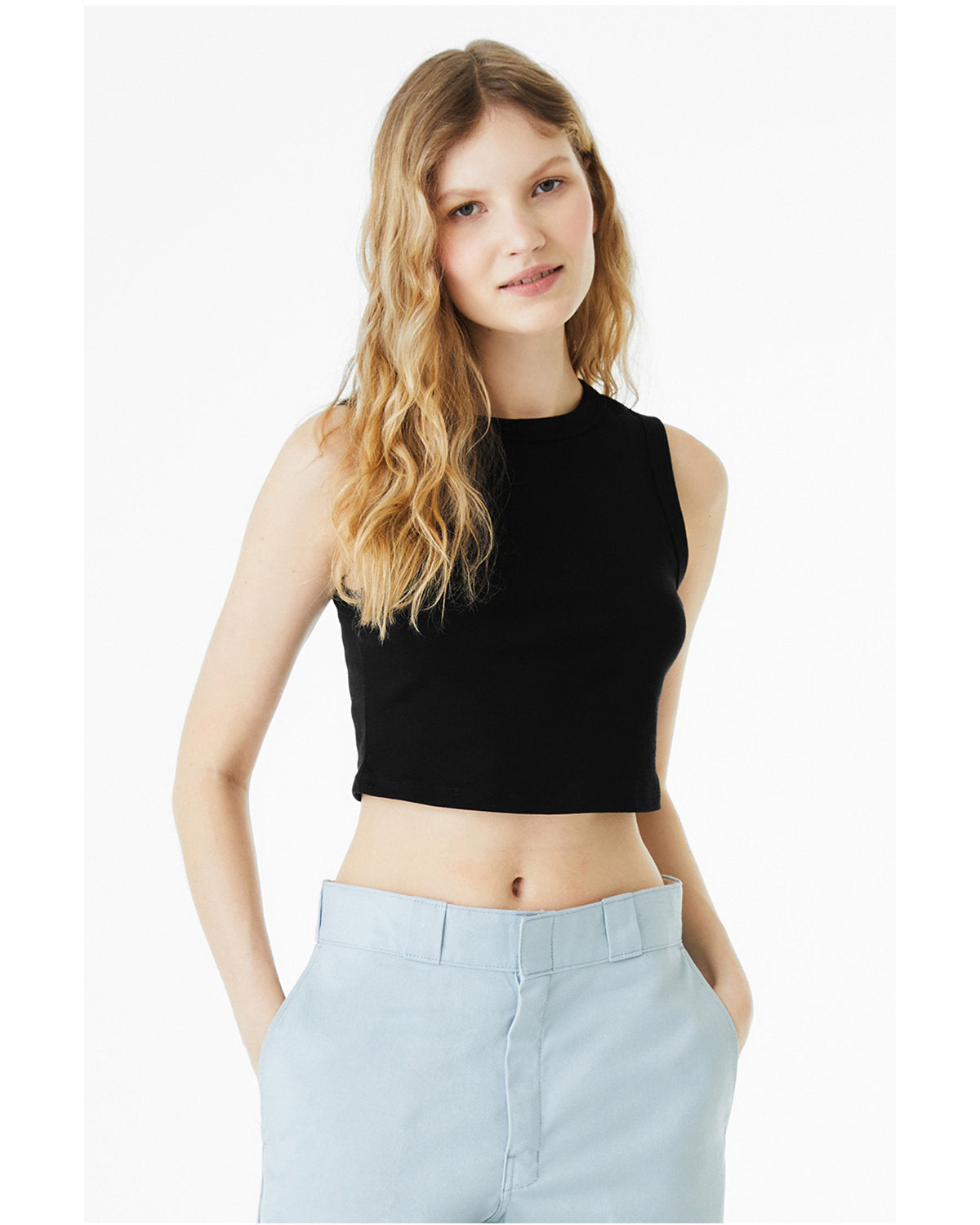 Bella + Canvas 1013BE Women's Micro Rib Muscle Crop Tank Top - Soft Stretchy Workout Shirt for Yoga, Gym & Summer Fashion