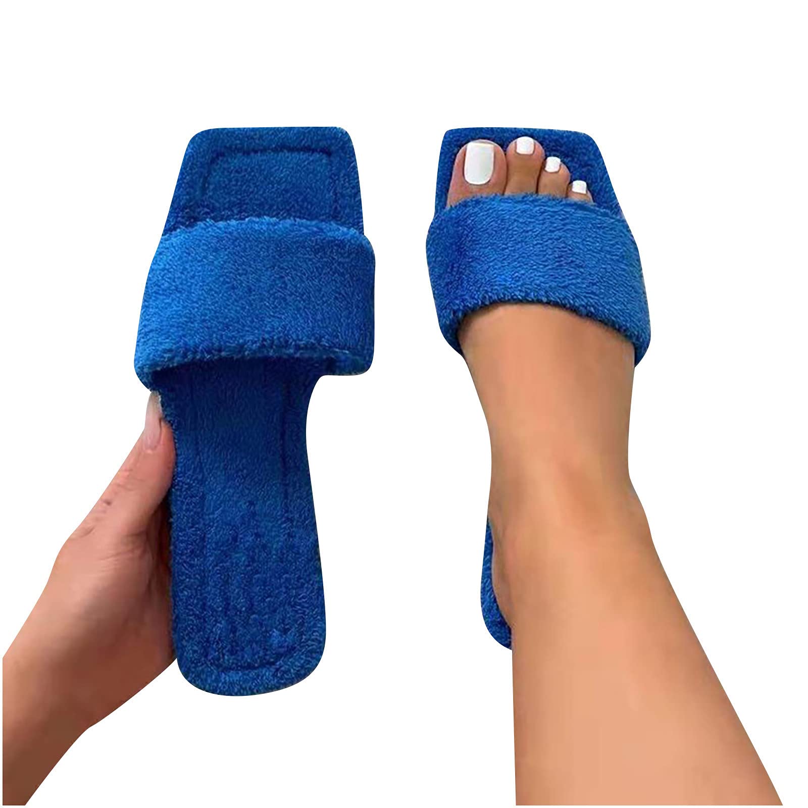 Hlysgo Women's Fuzzy Slides - Open Toe Non-Slip Flat Sandals | Cozy Winter House Slippers for Home, Lounge & Indoor Comfort (Furry Soft Slippers)