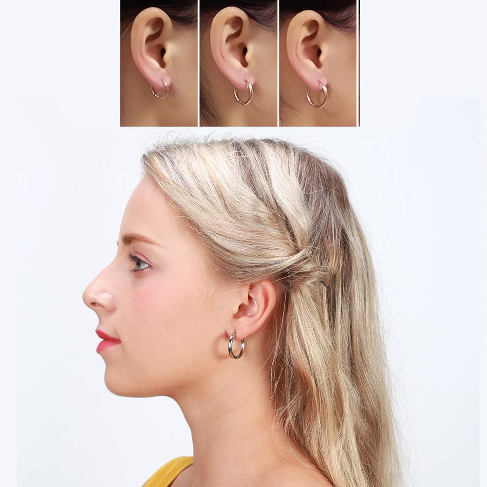 316L Surgical Stainless Steel Huggie Hoop Earrings - 6mm/8mm/10mm/11mm/12mm/14mm Hypoallergenic Cartilage & Helix Earrings - Hinged Sleeper Hoops for Men & Women - Perfect for Daily Wear, Gifts & Pierced Ears