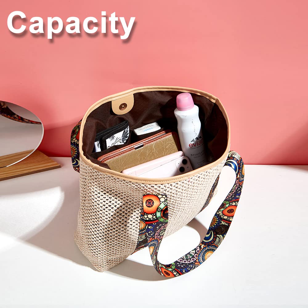Stylish Straw Beach Bag for Women - Handmade Woven Rattan Tote with Canvas Shoulder Strap | Perfect for Vacation, Summer Outings & Poolside Relaxation