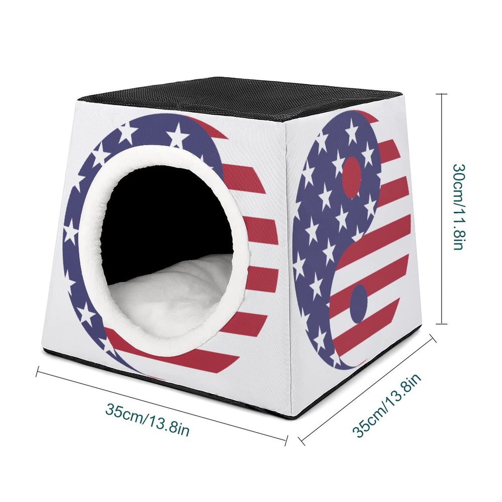 3-in-1 Cat House with USA Flag & Taichi Print - Indoor/Outdoor Cat Bed, Sofa & Shelter for Kitties | Perfect for Home, Patio & Travel Use