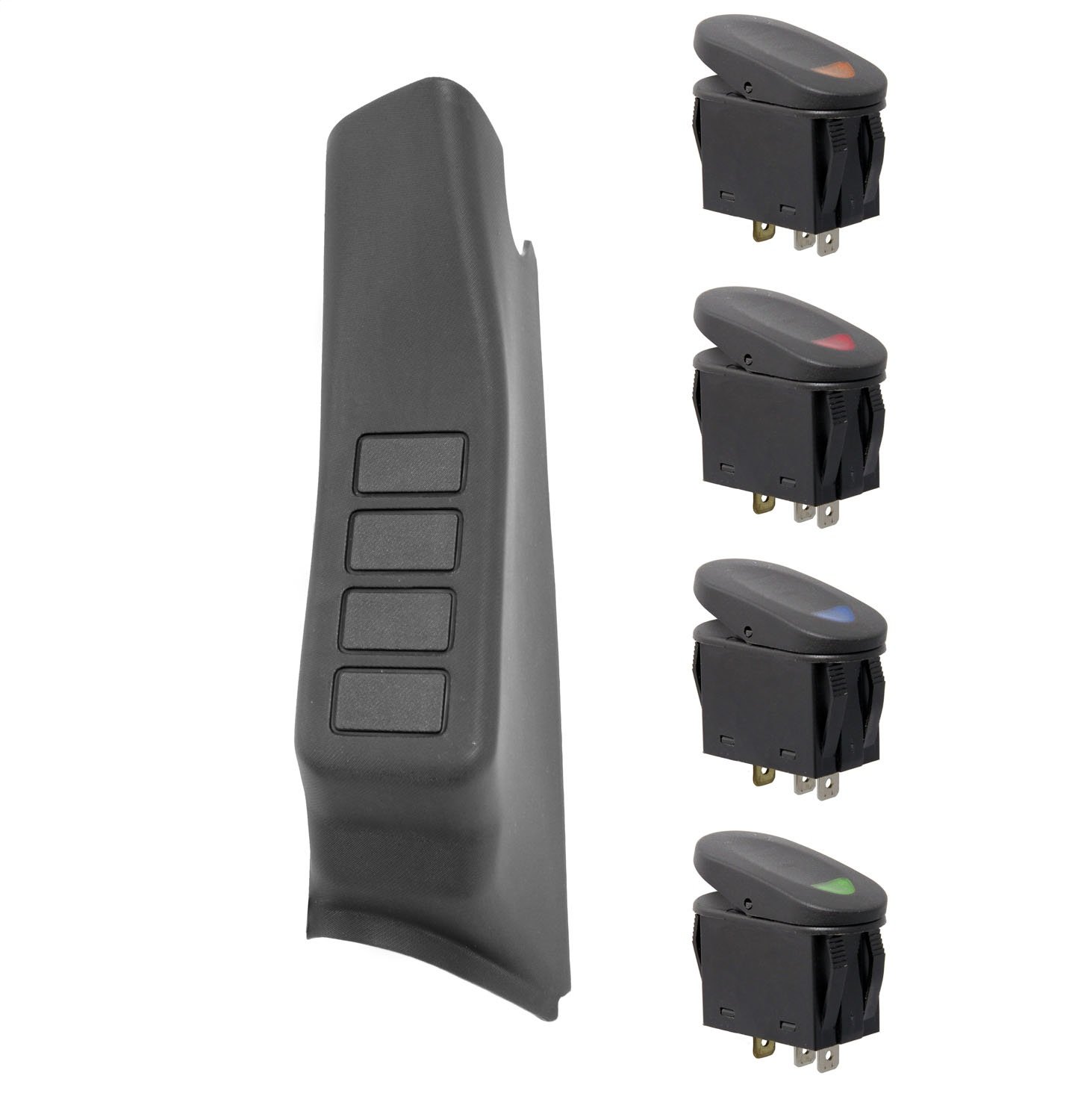 Rugged Ridge 17235.96 A-Pillar Switch Pod Kit with 4 Switches - Black for 2011-2018 Jeep Wrangler JK (LHD) | Off-Roading & Custom Lighting Control