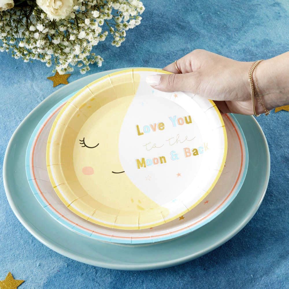 Twinkle Twinkle 7 Inch Premium Paper Plates - Set of 16 - Star Pattern Disposable Plates for Birthday Parties, Baby Showers & Holiday Celebrations