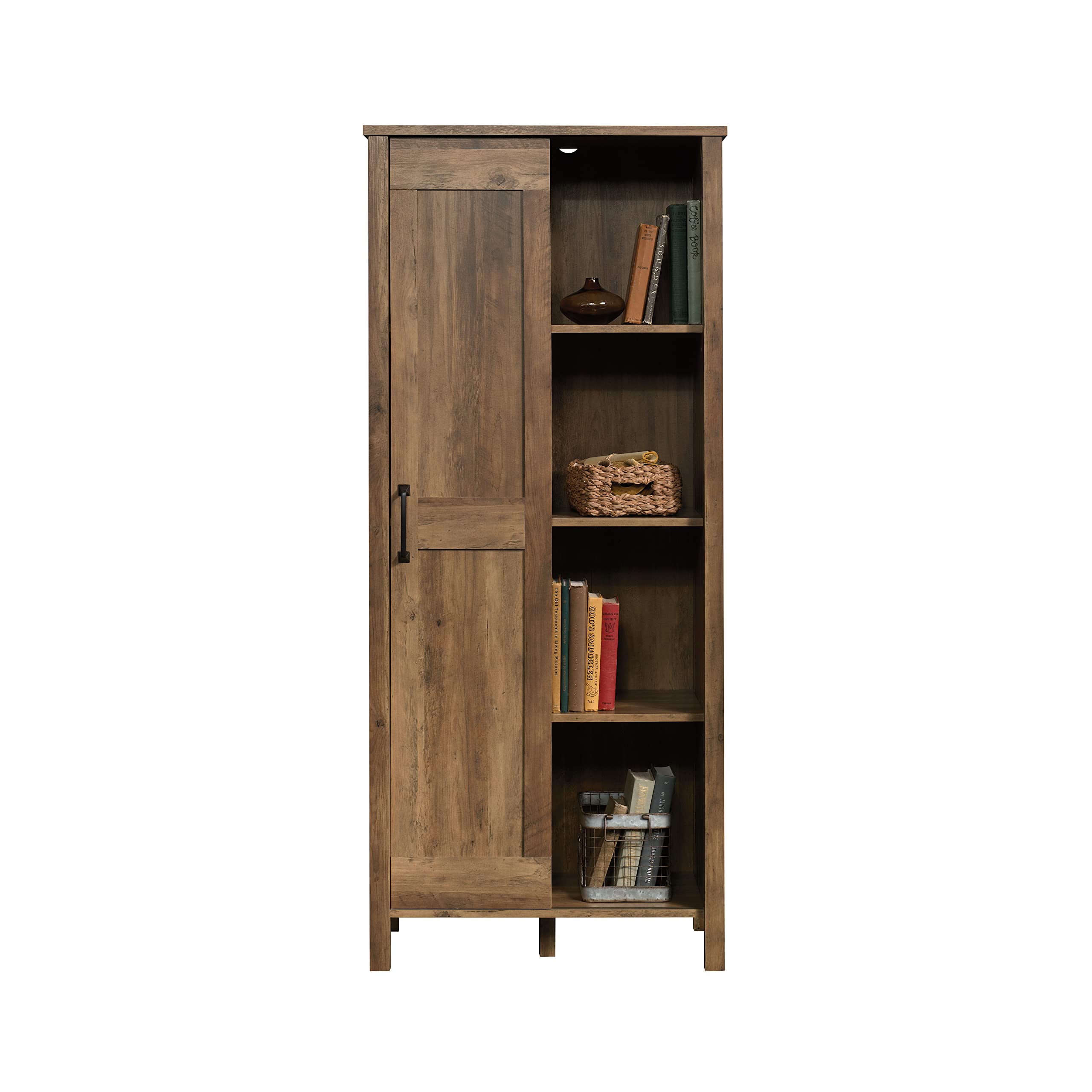 Sauder Sliding Door Storage Cabinet - Rustic Pine Finish Pantry Organizer for Kitchen, Bathroom, or Home Office | Durable & Stylish Storage Solution
