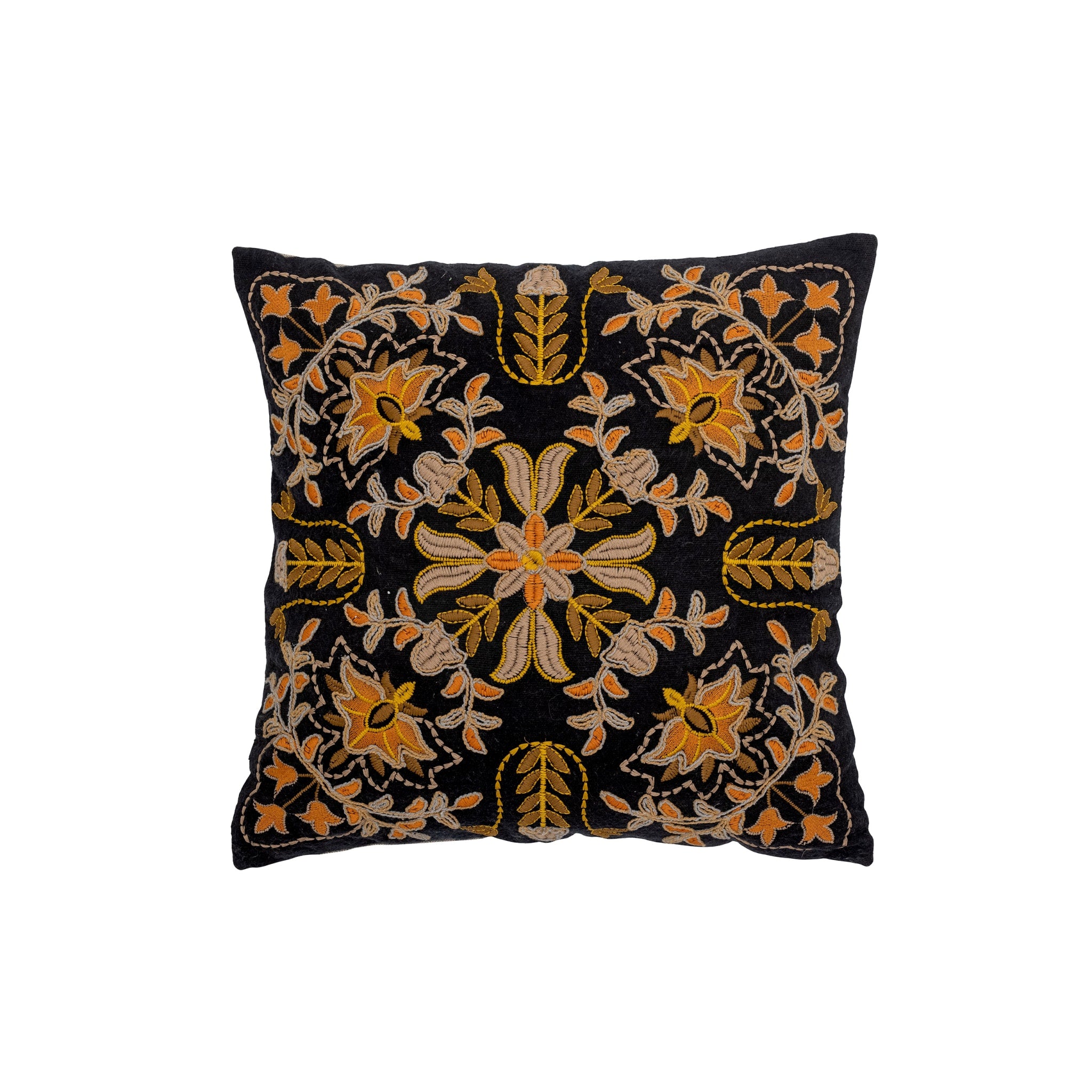 Bloomingville Colmar Cotton Embroidery Cushion Cover 45x45cm - Orange Mix Boho Home Decor for Living Room, Bedroom & Sofa