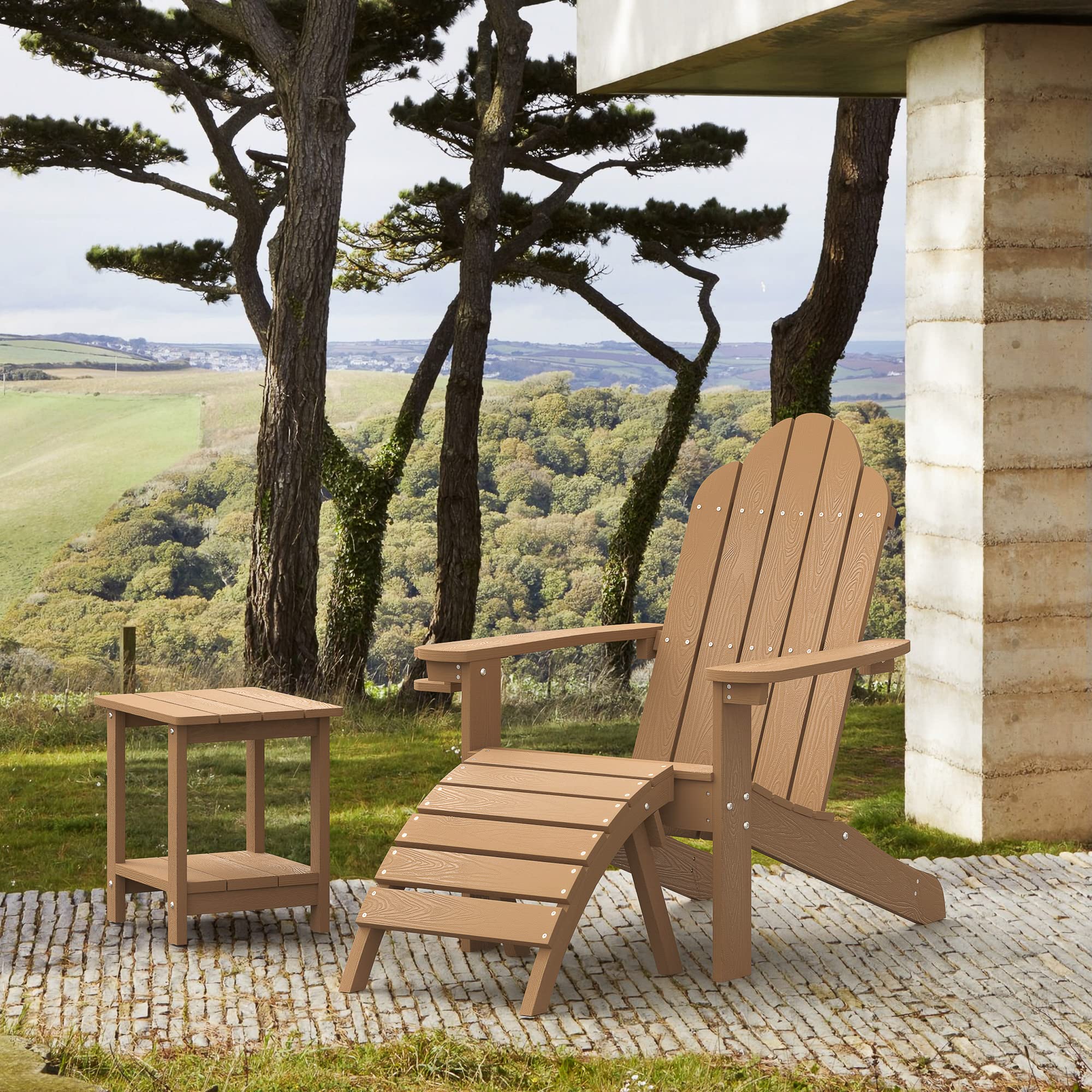 Premium LUE BONA HDPS Adirondack Chairs Set of 2 - Heavy Duty 350LBS Capacity Weather-Resistant Outdoor Plastic Chairs with Cup Holder for Patio, Deck, Porch & Backyard - Perfect for Camping, BBQ & Fire Pit Relaxation