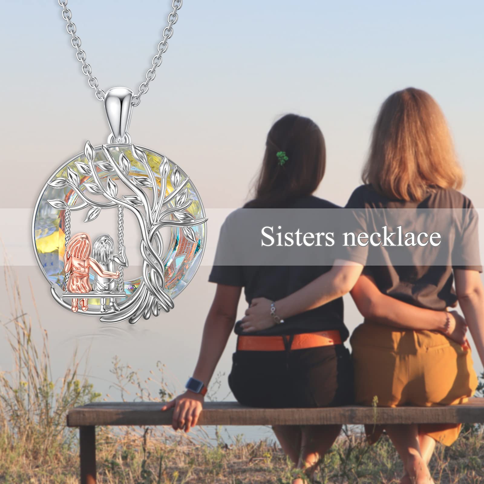 925 Sterling Silver Tree of Life Necklace for Sisters - 2/3/4 Sisters Crystal Jewelry Gift Set for Women, Daughters & Friends | Birthday, Mother's Day Present | Perfect for Family Bonding & Special Occasions