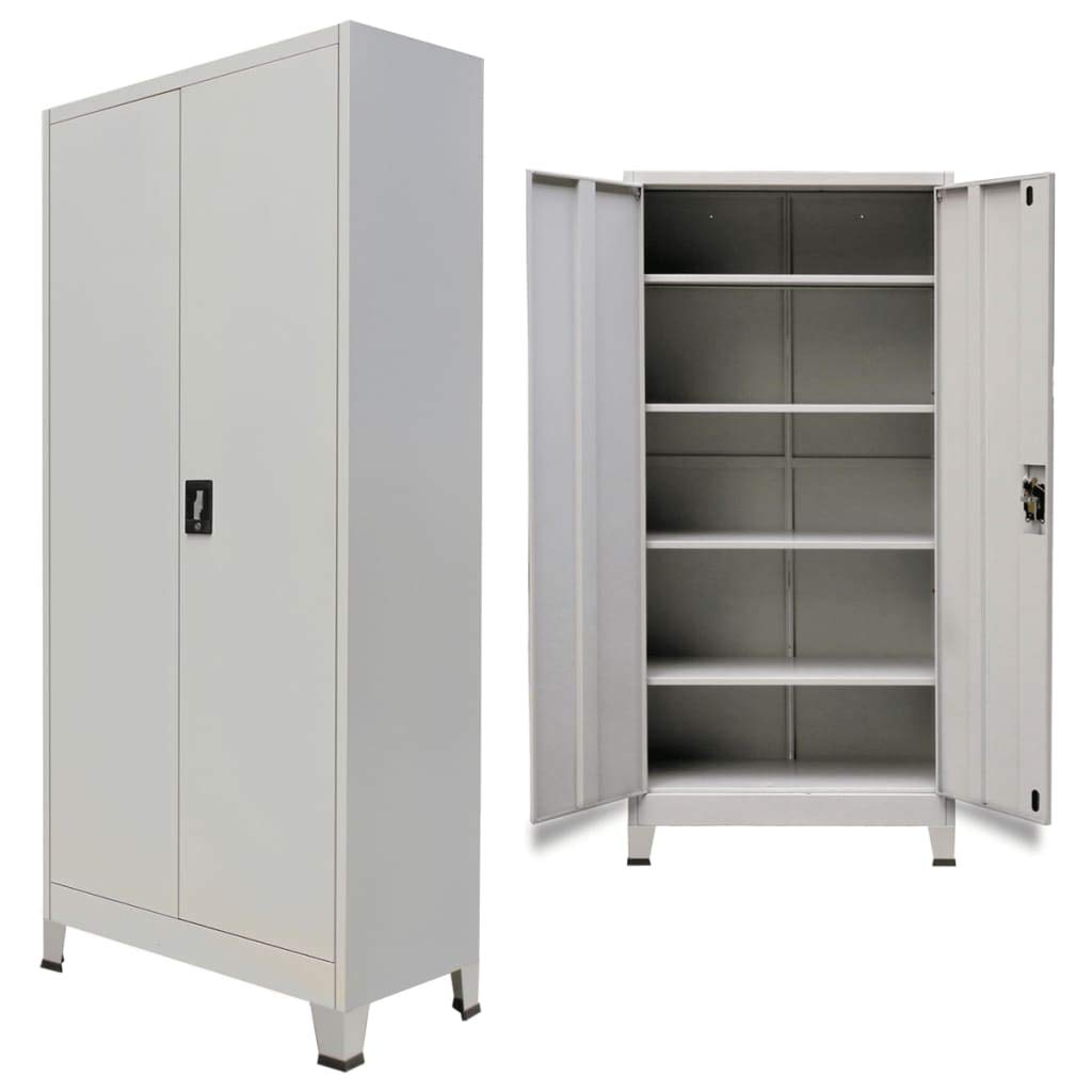 Heavy Duty Metal Storage Cabinet with Lock & Adjustable Shelves - 2-Door Steel Office Cabinet, 35.4