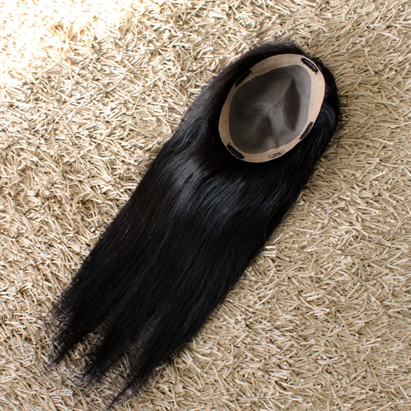 Majik Monofilament Human Hair Topper for Women & Girls - 9x6 Inch Black Hair Patch - 16-18 Inch Length - Natural Look for Thinning Hair - Includes Free Hair Brush with Clips - Perfect for Daily Wear & Special Occasions