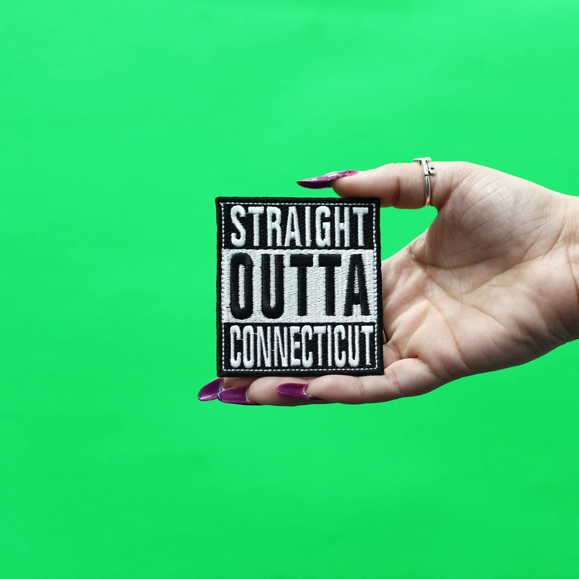Straight Outta Connecticut Embroidered Iron-On Patch - DIY Sew or Iron On for Jackets, Hats, Bags & Denim - Perfect for Customizing Clothing & Accessories
