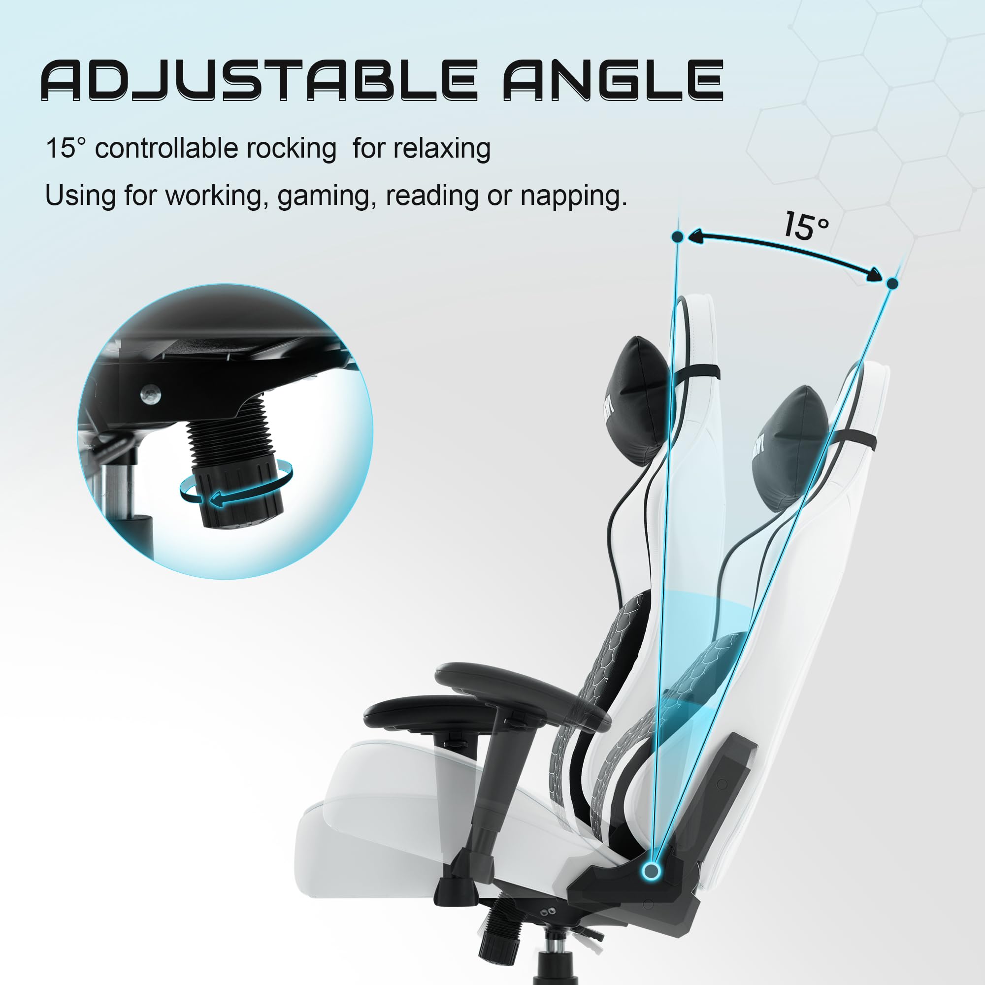 Ergonomic Gaming Chair with Lumbar Support - High Back Office Computer Chair for Adults & Teens, Swivel Rolling Desk Chair with Headrest, 450 lbs Weight Capacity (White) - Perfect for Home Office, Gaming Setup & Workstation