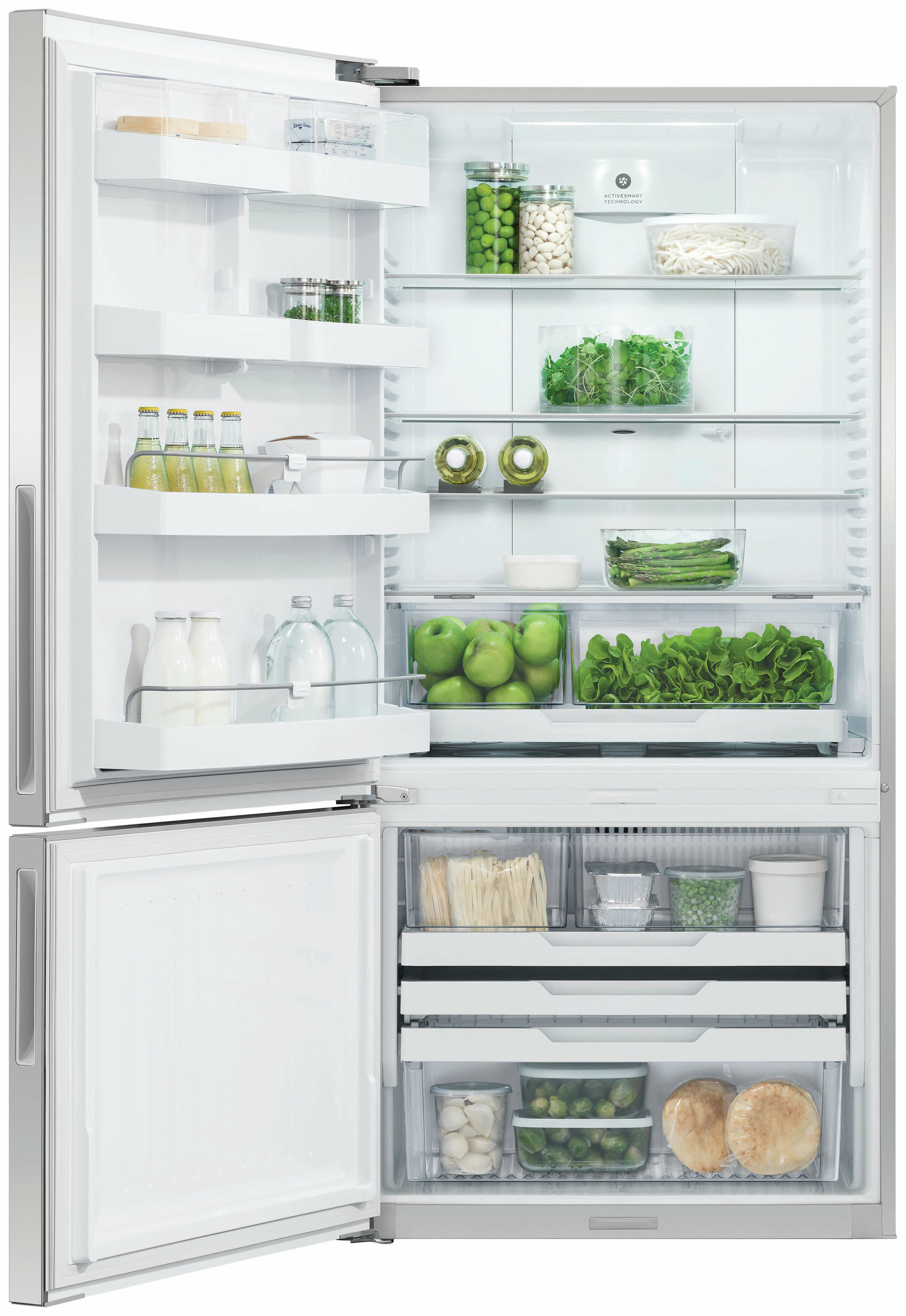 Fisher & Paykel Series 5 494L Bottom Mount Refrigerator - Stainless Steel Left Hinge RF522BLPX6 - Energy Efficient French Door Fridge for Modern Kitchen & Family Use