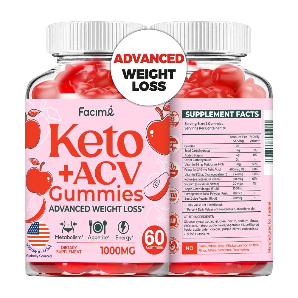 Premium Keto ACV Gummies with Apple Cider Vinegar - 1000mg Superfood Formula, Vegan & Non-GMO, Made in USA - 60 Gummies (1 Month Supply) for Weight Management & Digestive Health