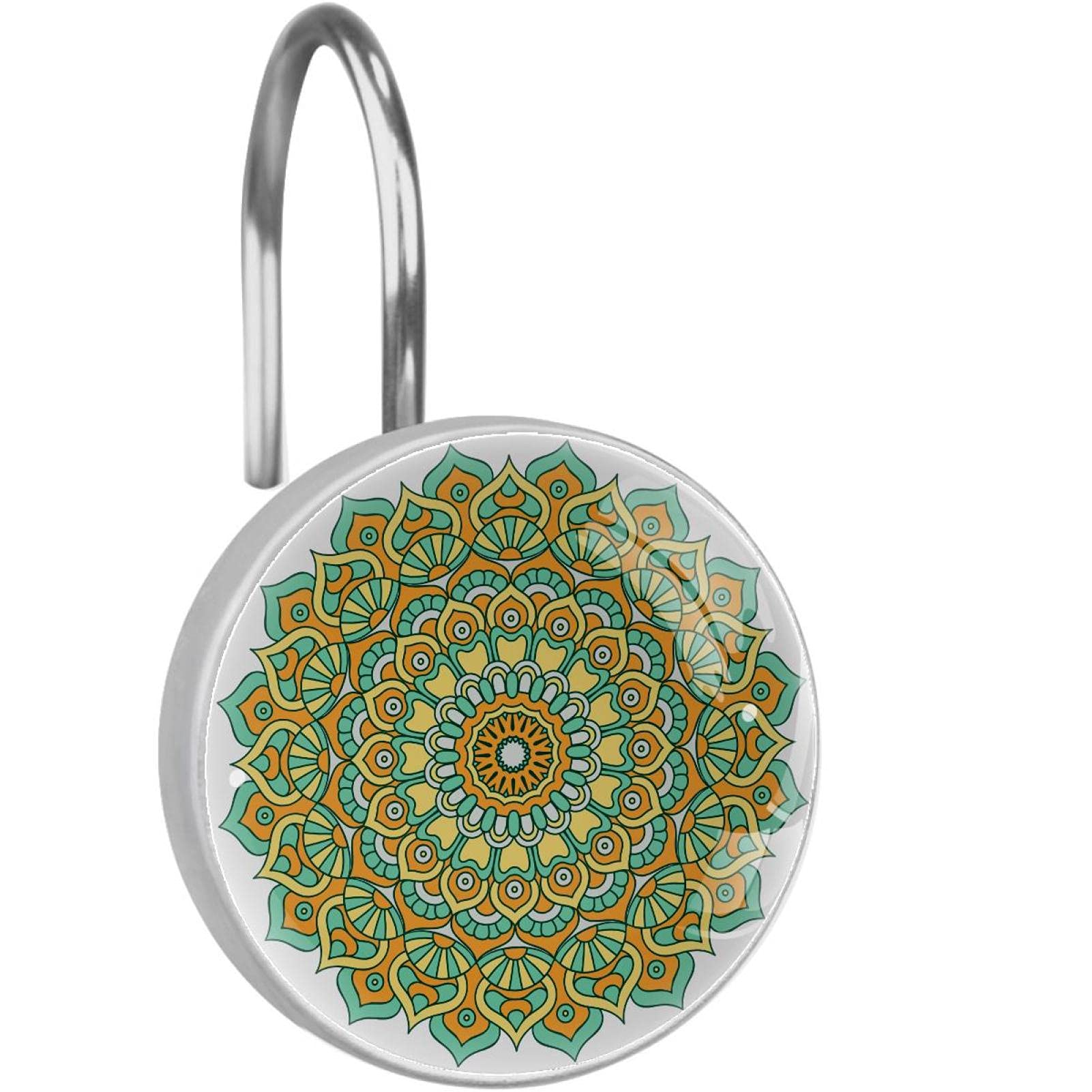 Vintage Mandala Boho Indian Floral Shower Curtain Hooks & Rings - Waterproof Bathroom Decor for Boho Chic, Hippie Style or Ethnic Themed Showers