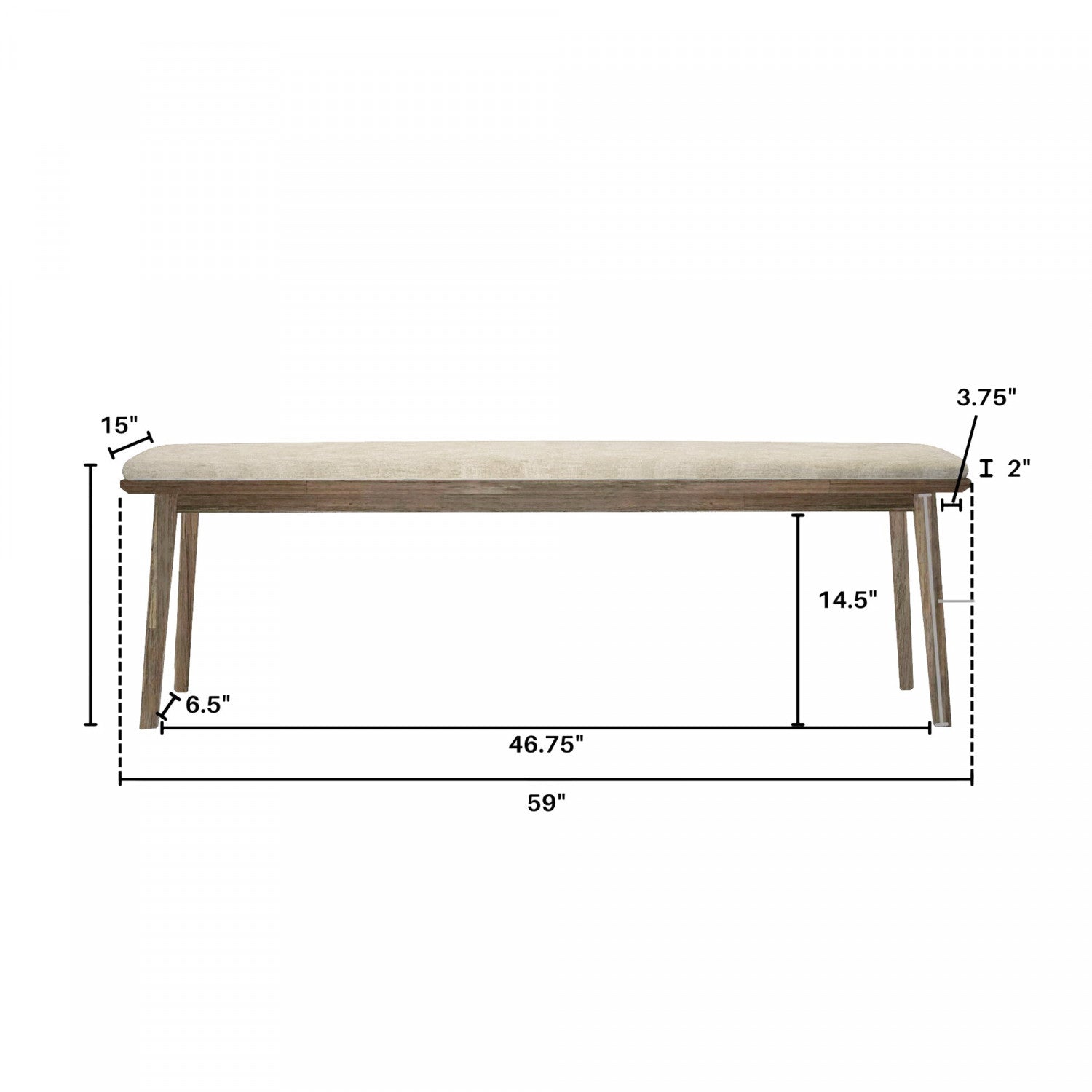 Borgrad 59-Inch Wooden Bench in Sand Color - Perfect for Patio, Garden, and Outdoor Seating