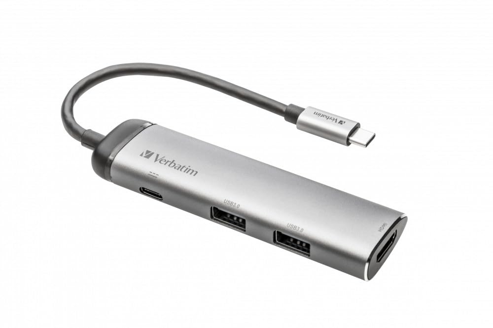 Verbatim 6-in-1 USB C Hub Adapter with 4K HDMI, USB 3.0 Ports, 100W PD Charging - Compact Multiport Dongle for MacBook Pro/Air, Dell XPS, Surface Pro & More - Perfect for Home Office, Travel & Video Conferencing