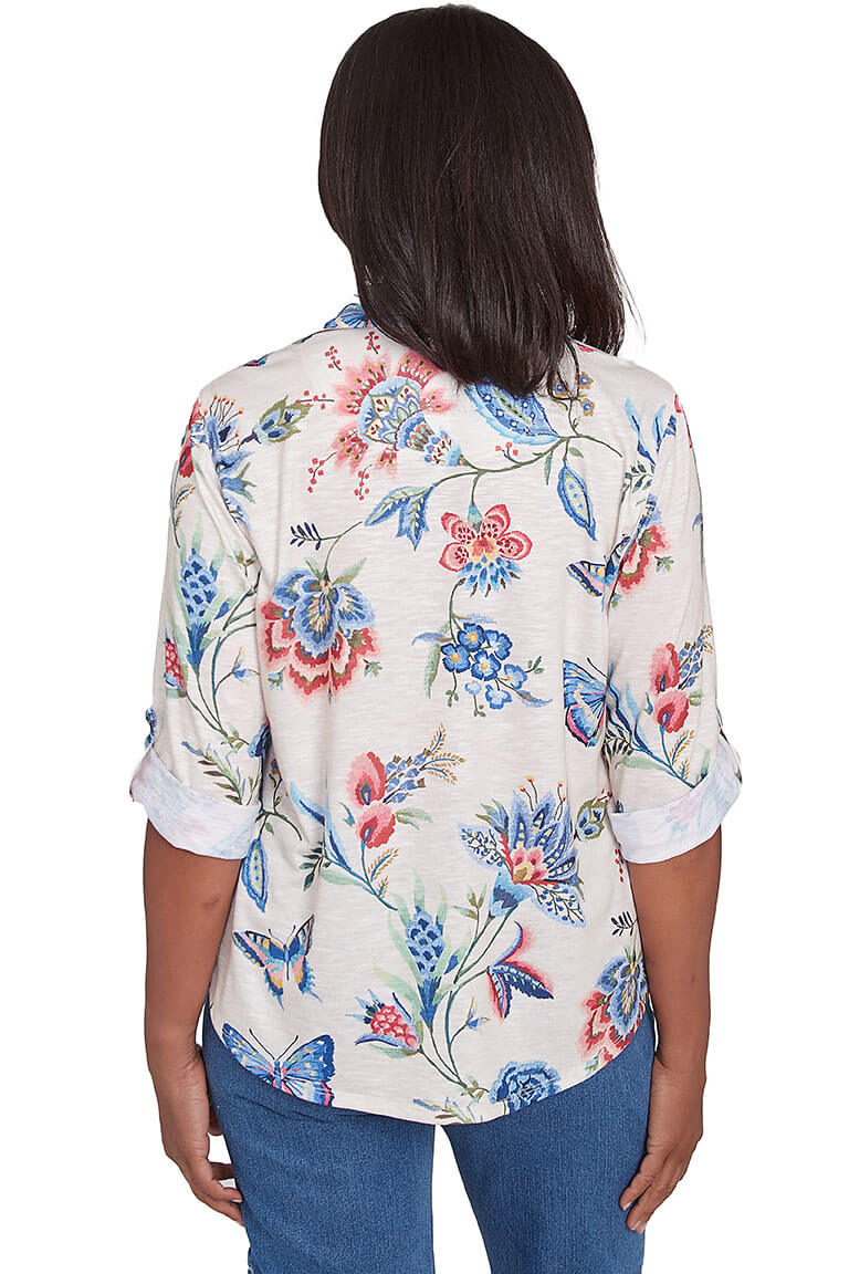 Petite Free Spirit Garden Knit Shirt - Women's Floral Summer Top for Casual Wear & Outdoor Activities