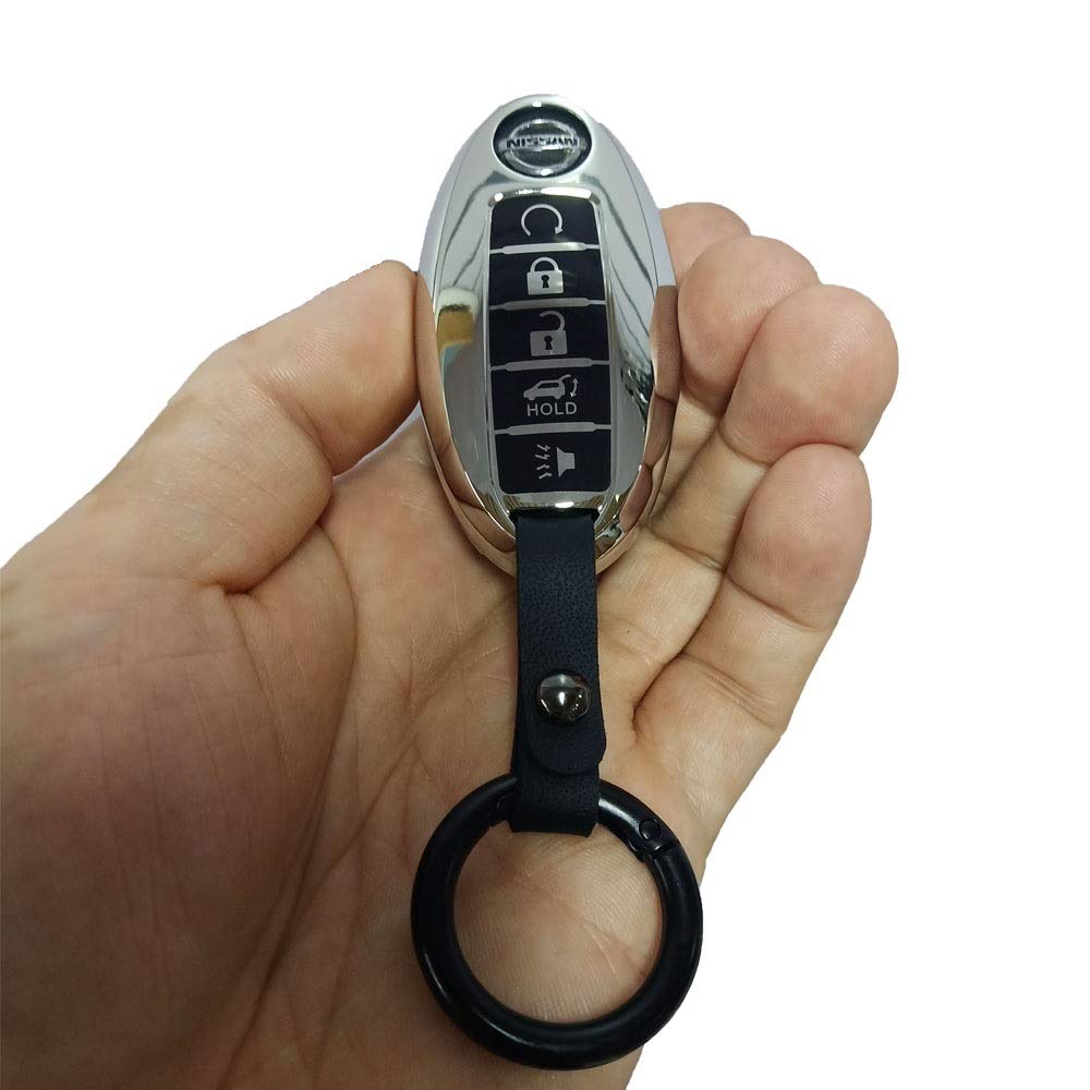 Premium Soft TPU Key Fob Cover for Nissan Altima Sentra Maxima Rogue Armada Pathfinder & Infiniti - 5 Button Smart Remote Protector (Silver) | Durable Protection & Stylish Design for Everyday Use