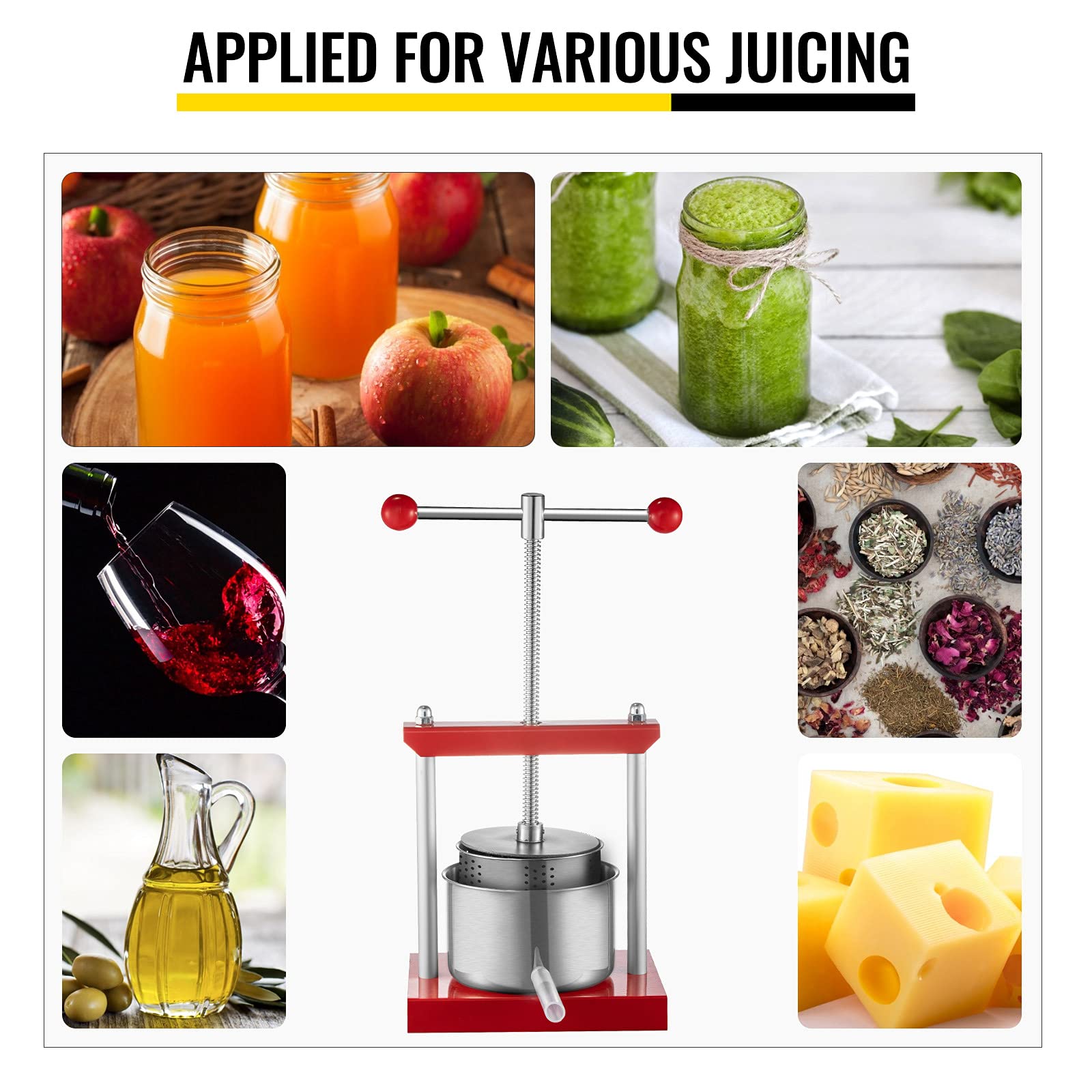 VEVOR 0.9Gal/3.5L Stainless Steel Fruit Wine Press for Grape, Apple, Berry - Dual Barrel Wine Making Machine with Power Ball Handle & 3mm Thick Plate - Perfect for Homemade Wine, Cider, Juice, Cheese and Tinctures - Ideal for Home Brewing, Winemaking & Kitchen Use