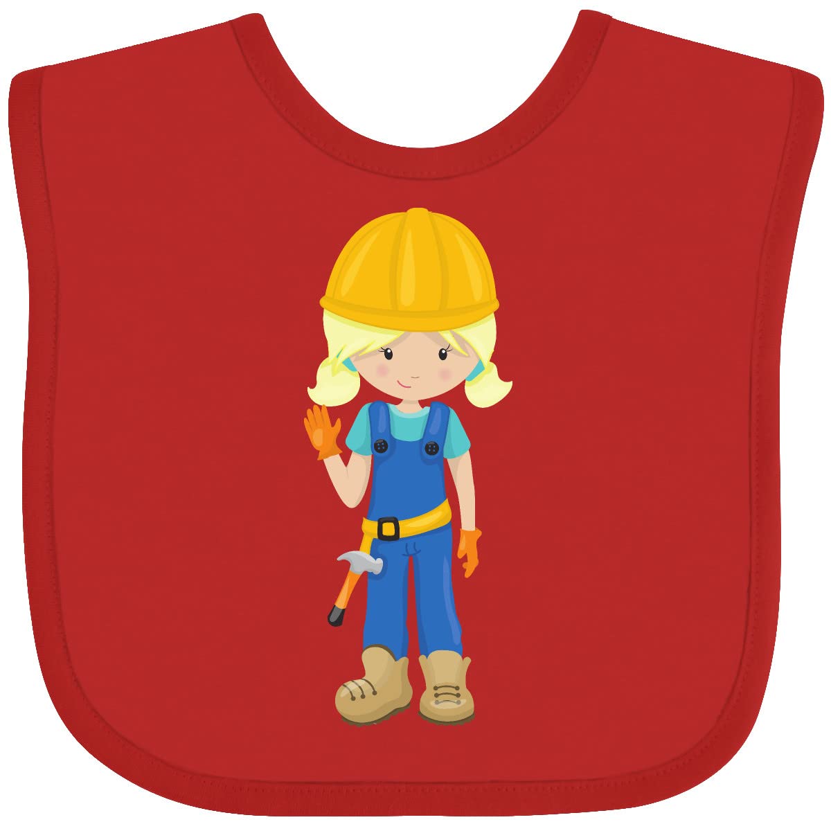 Inktastic Construction Girl Baby Bib - Blonde Hair Cute Design for Toddlers - Perfect for Playtime, Mealtime & Construction-Themed Parties