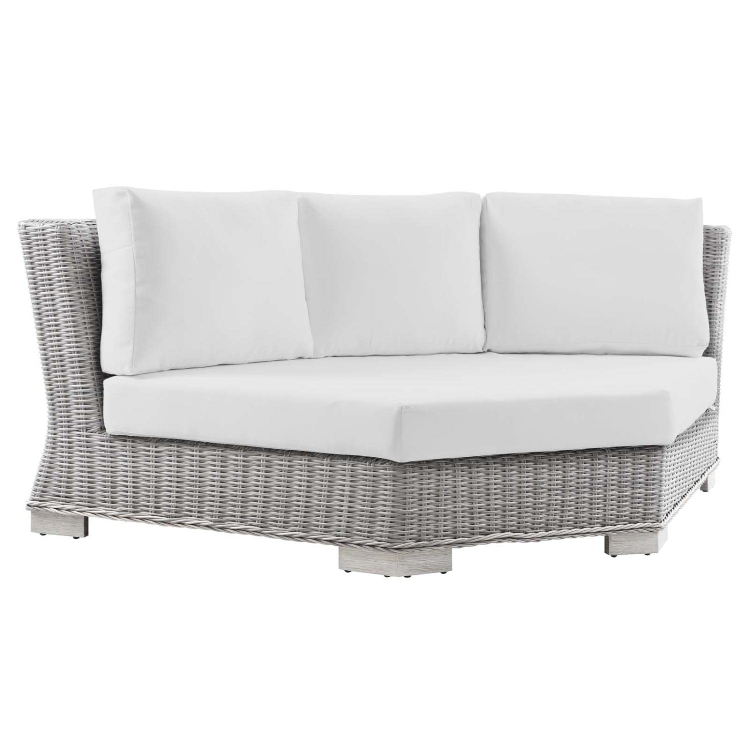 Modway Conway 6-Piece Outdoor Patio Sectional Sofa Set - Light Gray White Wicker Rattan Furniture for Garden, Poolside & Backyard Relaxation