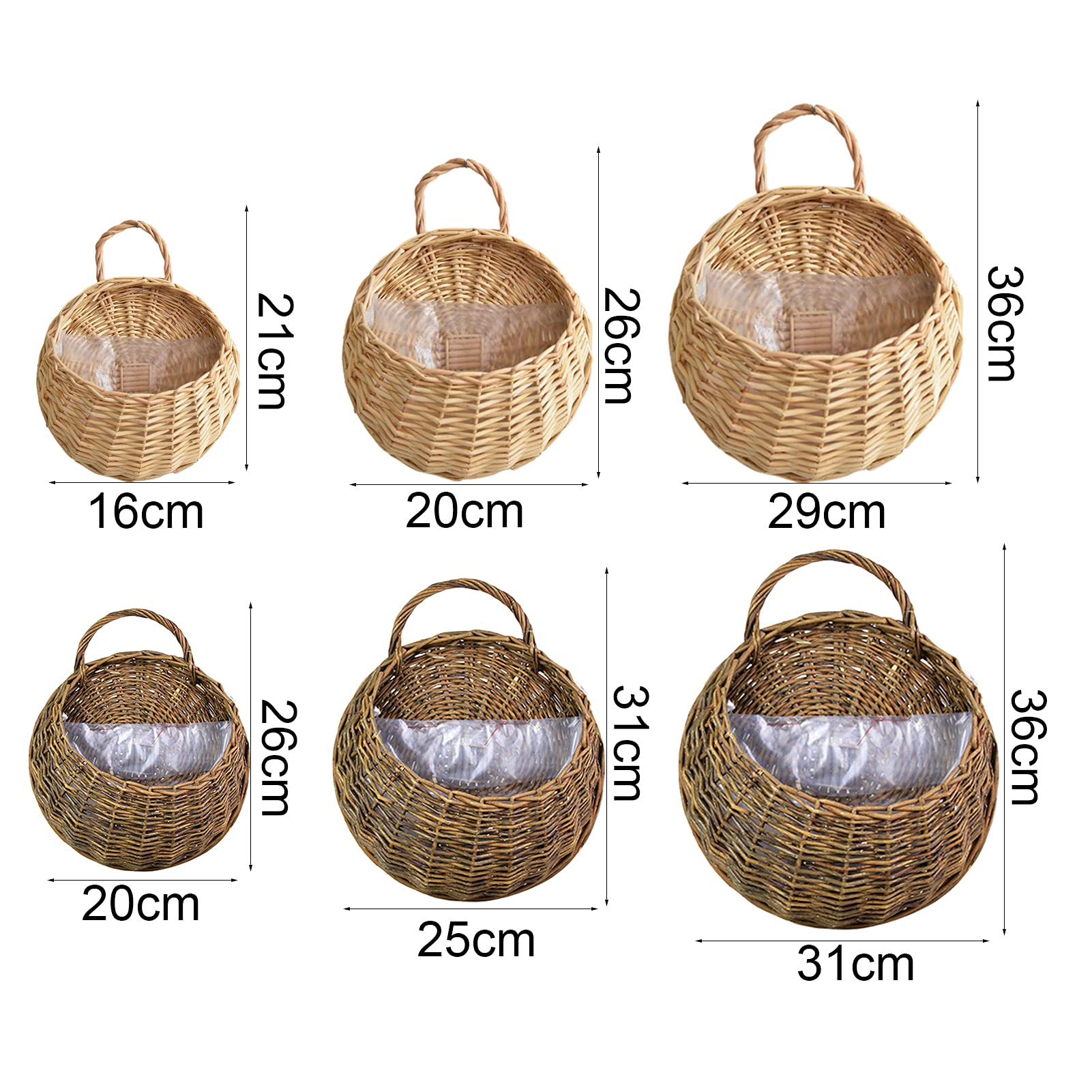Handmade Woven Hanging Basket - Natural Wicker Rattan Wall Planter for Indoor/Outdoor Plants - Grey Wall Mounted Flower Pot for Home, Garden, Balcony & Wedding Decor