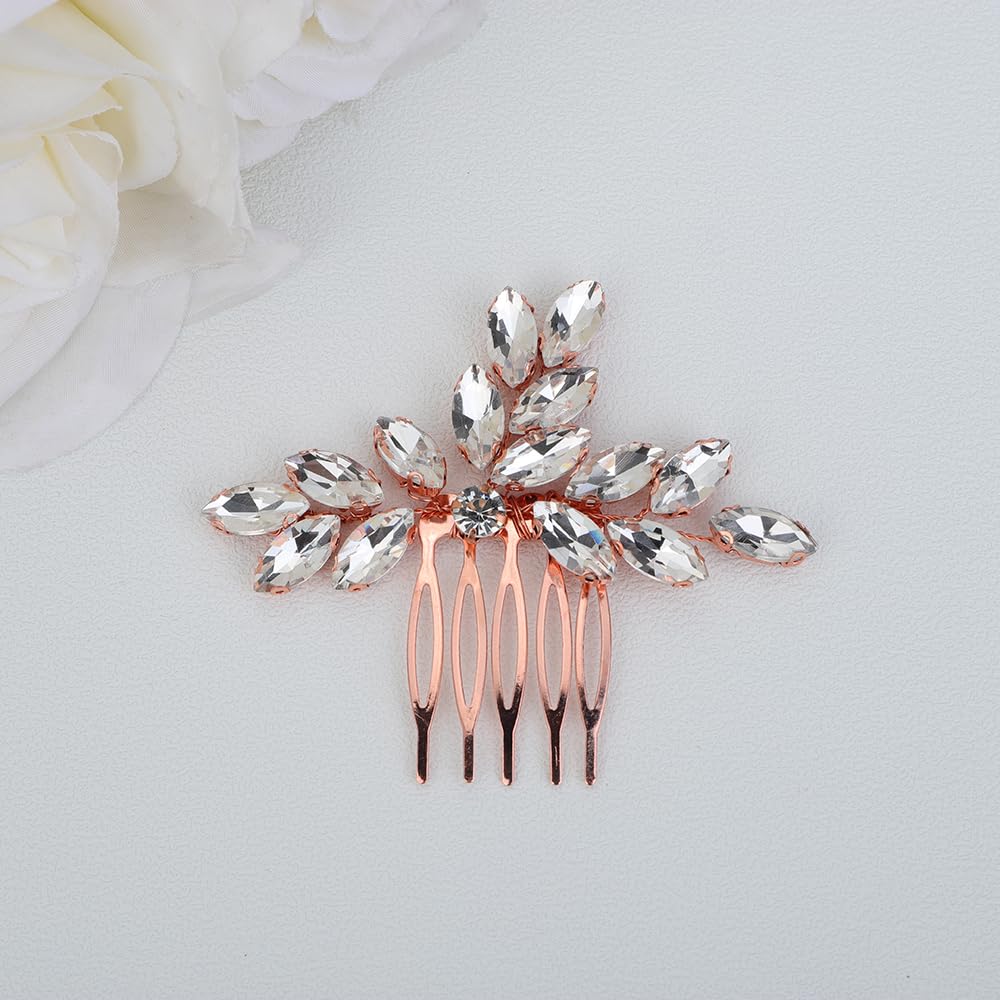 JWICOS Rose Gold Bridal Hair Comb with Shining Crystal Rhinestones - Elegant Wedding Hair Accessory for Brides & Bridesmaids - Perfect for Weddings, Proms & Special Occasions