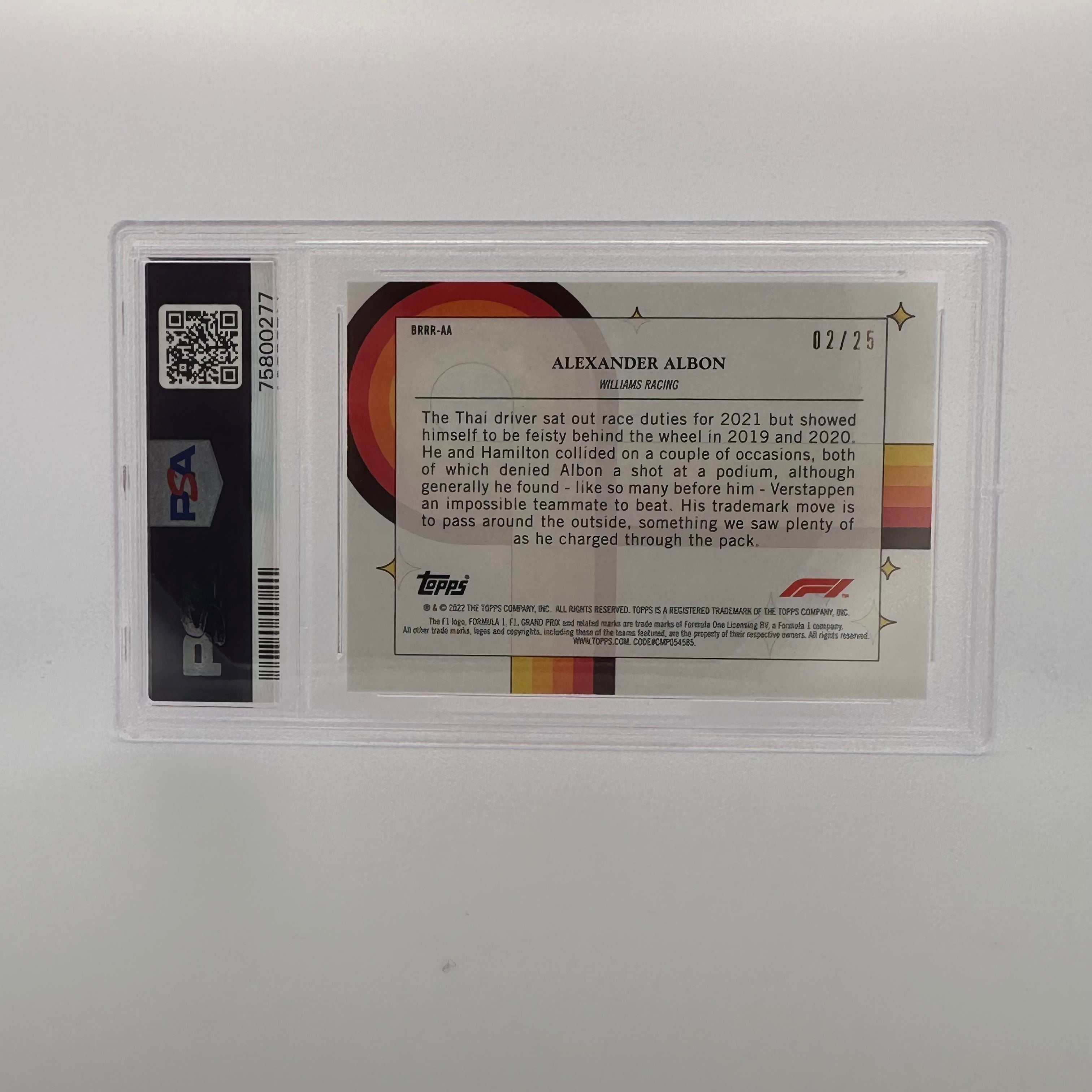PSA 9 Graded 2002 Alexander Albon #BRRRAA Orange Racing Card - Collectible Memorabilia for F1 Fans & Sports Enthusiasts