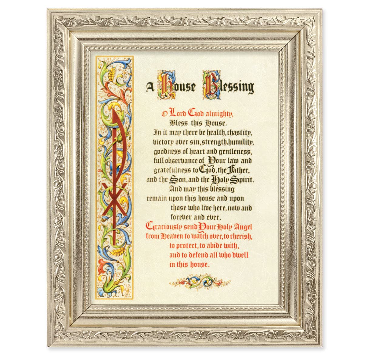 House Blessing Framed Wall Art Decor - Antique Silver Finish with Acanthus Leaf Design - Perfect for Home, Office & Gift Giving