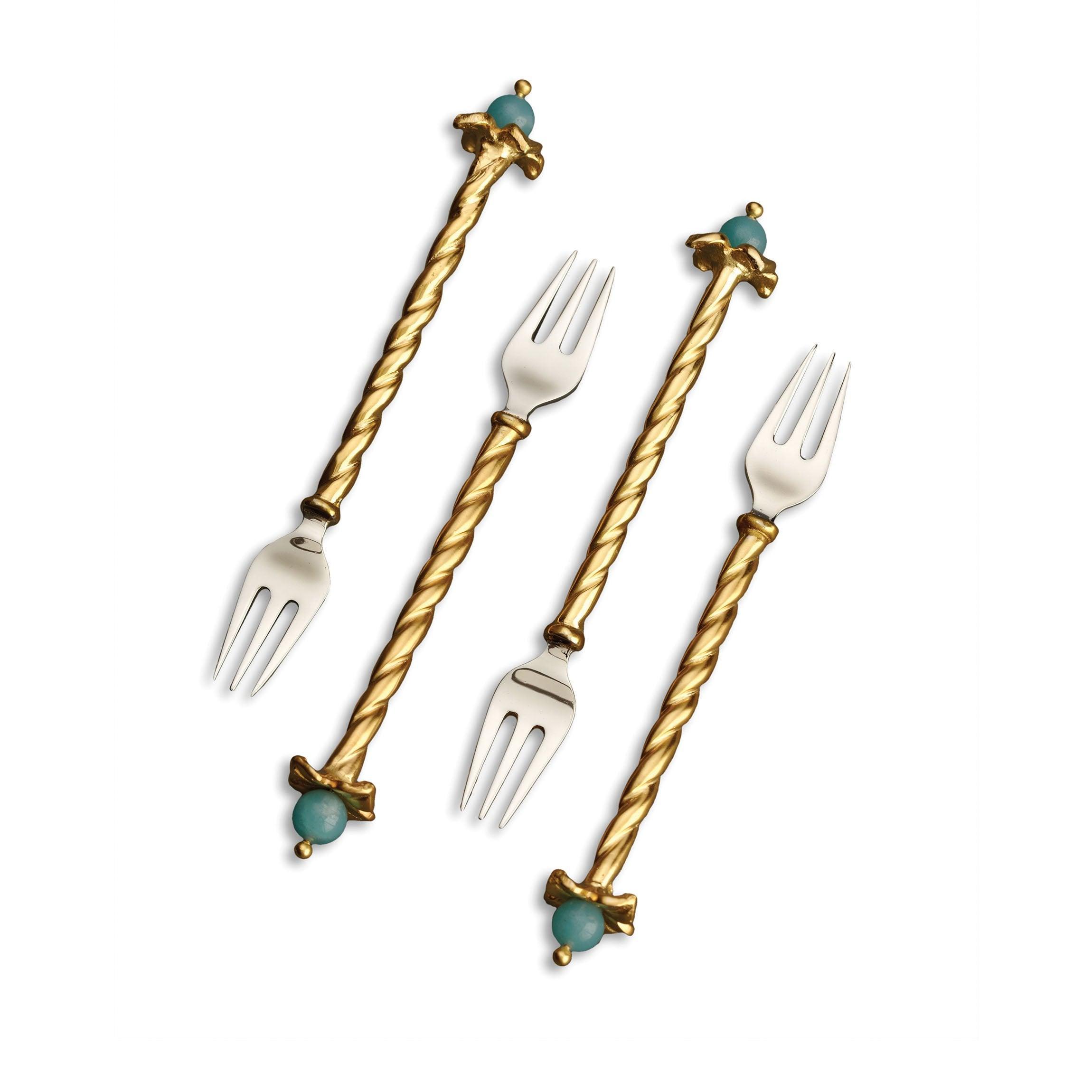 Venise Stainless Steel Cocktail Forks - Set of 4 Elegant Appetizer Forks for Parties, Weddings & Cheese Plates - Perfect for Hors d'Oeuvres, Desserts & Charcuterie Boards