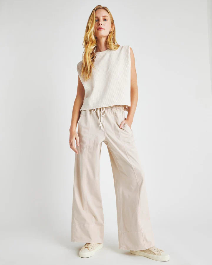 Annika Wide Leg Pants for Women - High Waisted Moonstone Linen Trousers | Comfortable Office Wear & Casual Outfit