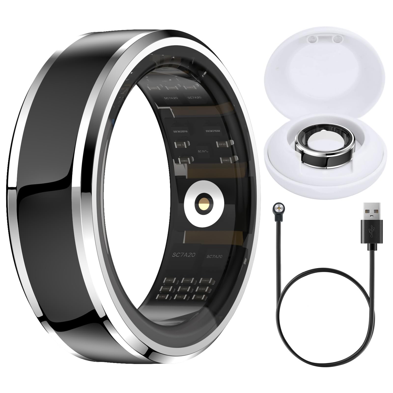 Smart Ring for Men & Women - Wearable Health & Fitness Tracker with Heart Rate, Blood Oxygen & Sleep Monitor | Wireless Charging Case Included | Perfect for Workouts, Sleep Tracking & Daily Health Monitoring (Black, Size 8)