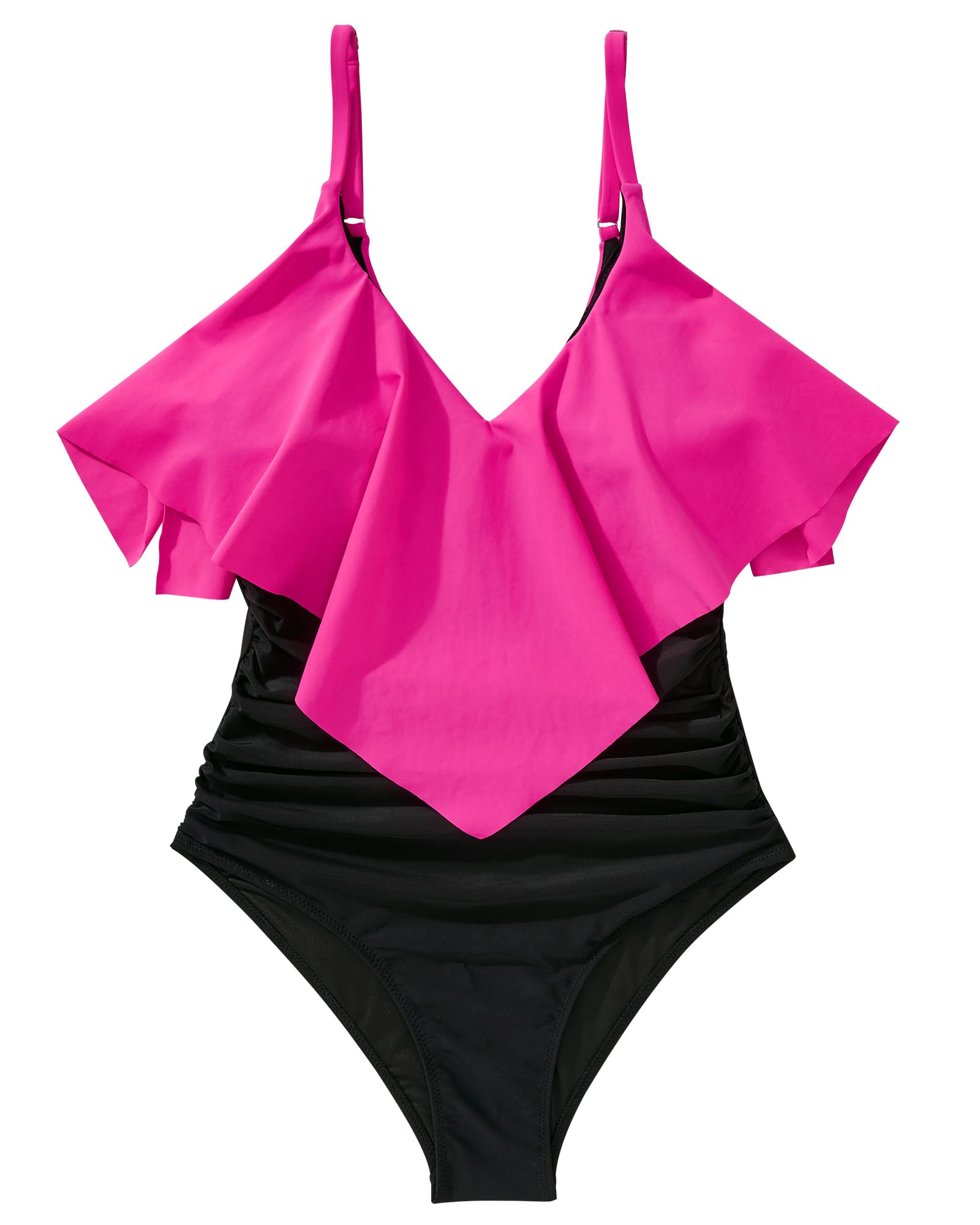 SUUKSESS Women's Slimming One Piece Swimsuit with Ruffle & Ruched Tummy Control - Sexy Bathing Suit for Beach, Pool & Vacation