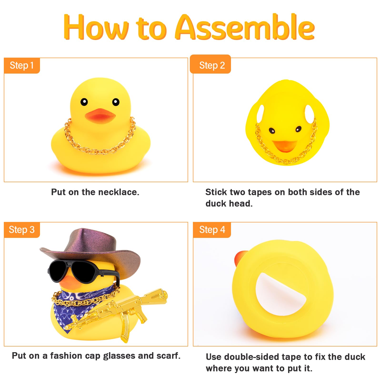 Wonuu Rubber Duck Car Ornaments - Cute Dashboard Decor with Cowboy Hat, Necklace & Sunglasses - Shiny Deep Purple Car Accessories for Fun Road Trips & Gifts