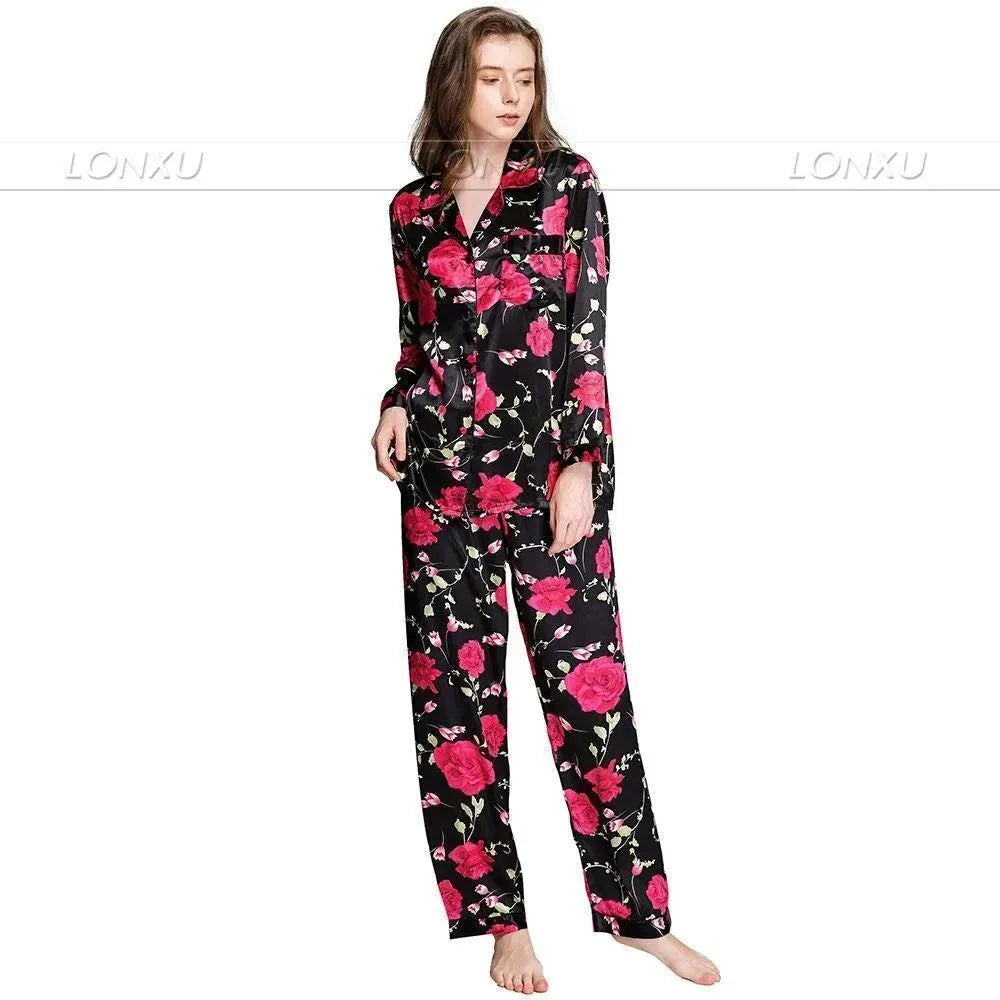Floral Silk Pajama Set for Women - Soft & Comfortable Sleepwear for Nightwear, Loungewear & Relaxation at Home