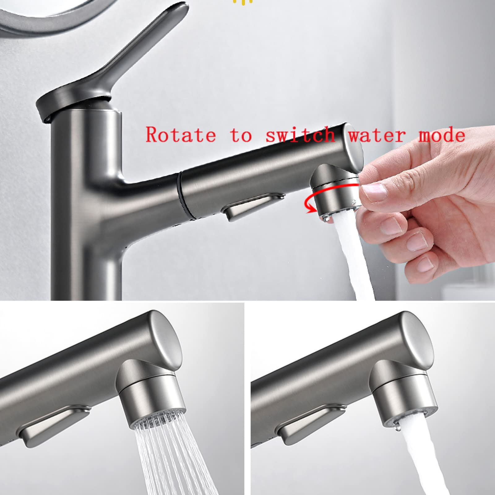 SHAUNI Retractable Bathroom Faucet - Single Handle Brass Mixer Tap with 3 Water Flow Modes, Hot & Cold Water, Multifunctional Sink Faucet - Perfect for Modern Bathrooms, Vanities, and Wash Basins
