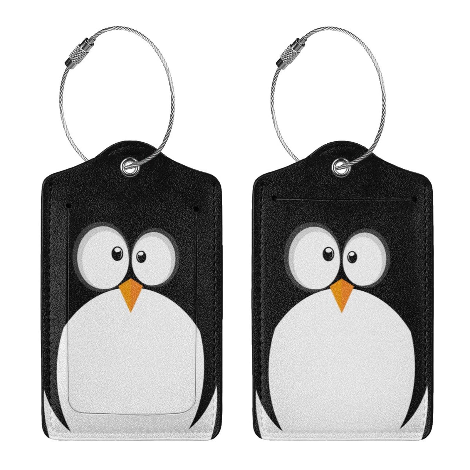 2 Pack Funny Penguin Face Luggage Tags - Leather Suitcase ID Tags with Loops for Travel Bags - Perfect for Women, Men, Boys, Girls & Kids - Great for Airports, Cruise Ships & Vacation Travel Accessories