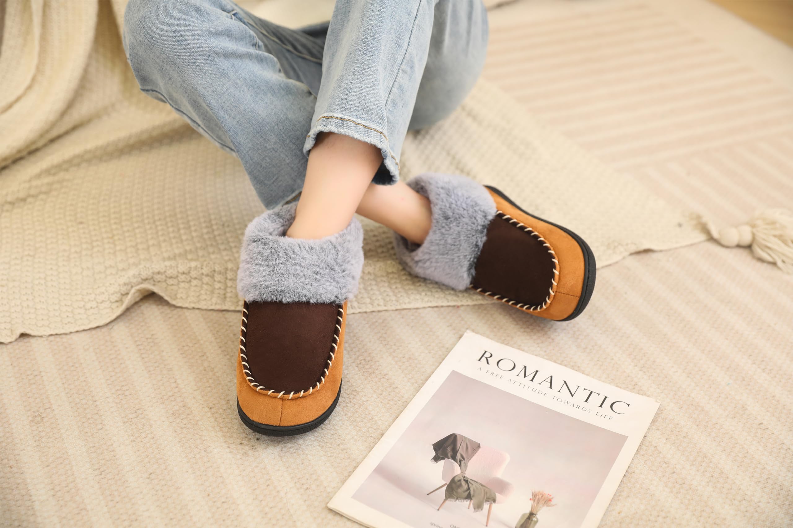 VONMAY Women's Fuzzy Plush Bootie Slippers - Warm Suede Moccasin House Shoes with Memory Foam & Non-Slip Sole for Indoor/Outdoor Wear - Perfect for Winter Comfort at Home, Office or Travel
