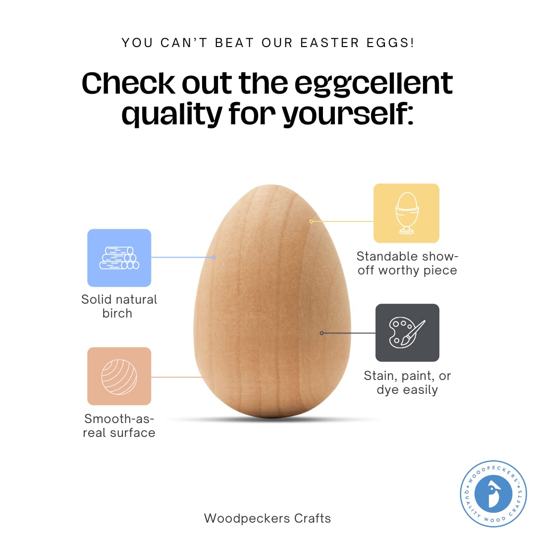 250 Pack Smooth Standable Wooden Eggs for Painting - 2.5 Inch DIY Easter Decor, Craft Wood Chicken Eggs for Dyeing & Art Projects - Perfect for Easter Crafts, DIY Home Decor, and Kids Art Activities by Woodpeckers
