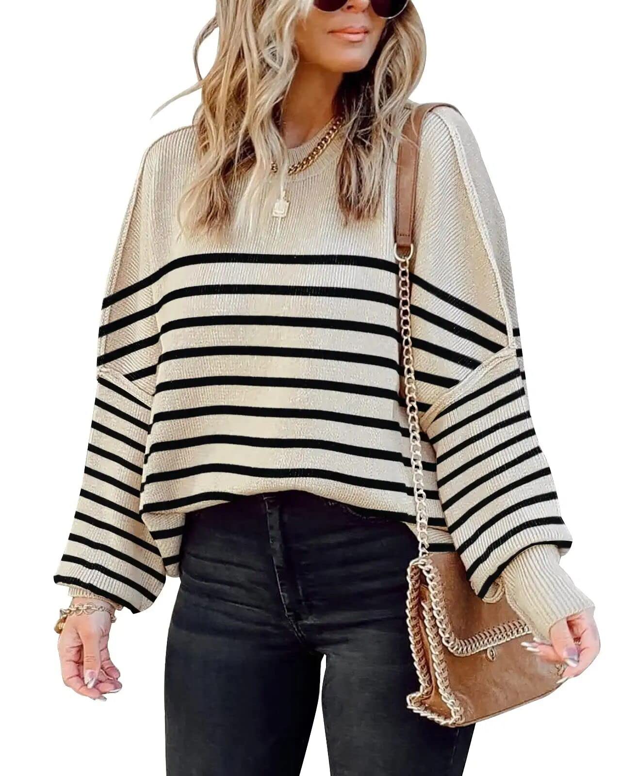 Women's Oversized Batwing Sweater - Long Sleeve Ribbed Knit Pullover with Side Slits | Casual Winter Wear, Cozy Fall Outfit, Lounge & Street Style Fashion