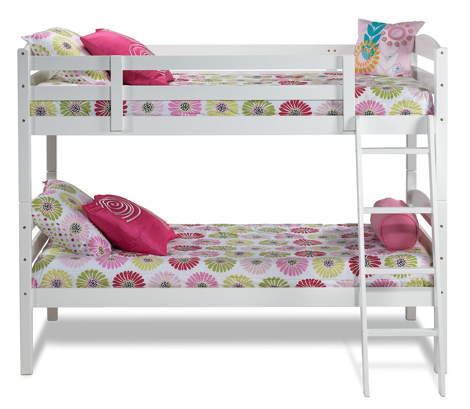 Charlie Twin Bunk Bed with Ladder - White Wooden Bunk Beds for Kids & Teens - Space Saving Bedroom Furniture for Small Rooms, Dorms & Guest Rooms