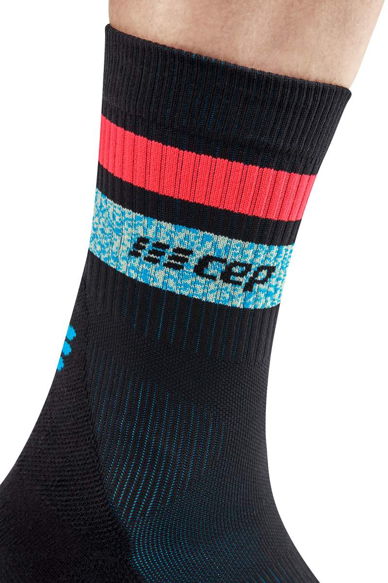 CEP Women's Miami Vibes 80's Retro Socks - Mid Cut Crew Socks in Black/Blue&Pink - Vintage Style for Casual Wear, Sports & Fashion Outfits