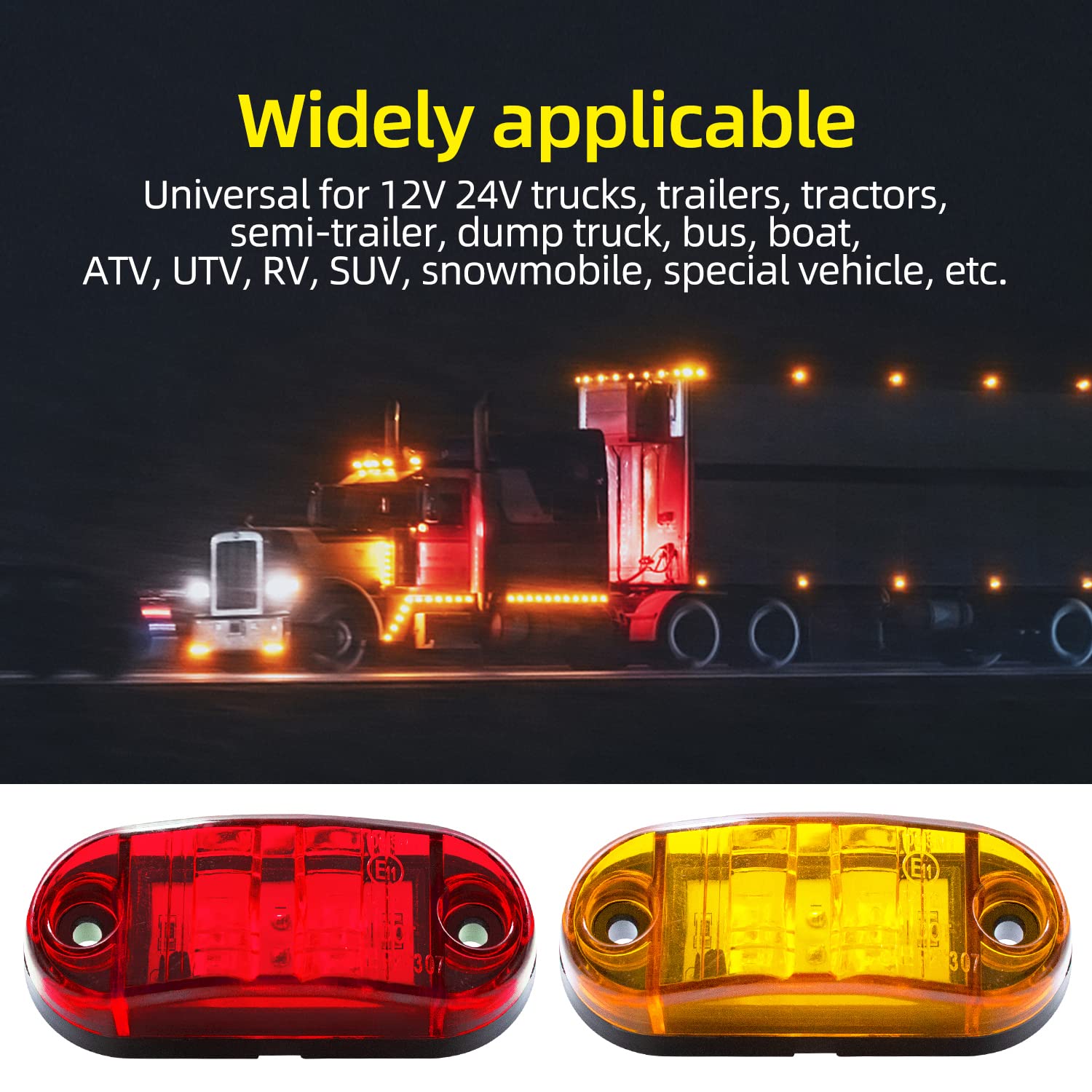 (5pcs Amber, 5pcs Red) 2.5 Inch 2 Diode LED Trailer Marker Lights - Waterproof Oval Side Running Lights for Trucks, RVs, Lorries, Pickups & Campers - Perfect for Night Driving and Road Safety