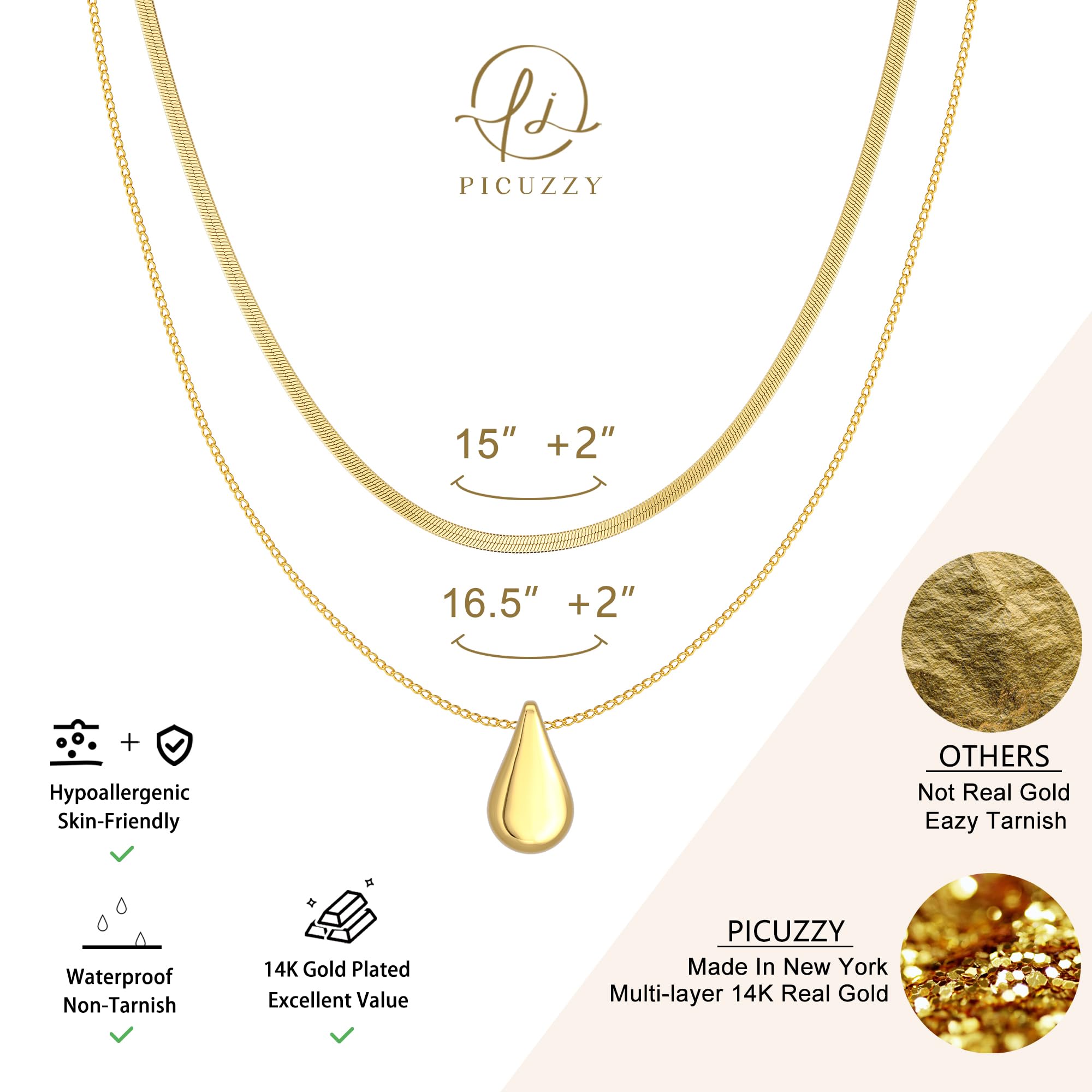 Trendy 14K Gold Plated & Silver Layered Necklaces for Women - Stackable Dainty Choker with Drop Pendant & Herringbone Necklace Set | Perfect for Layering, Everyday Wear, Date Nights & Gift Giving
